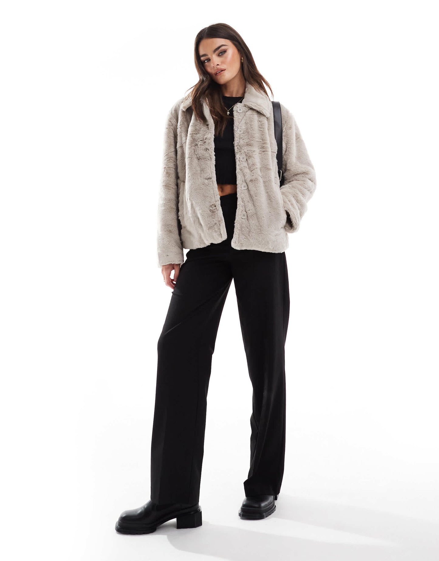 Pieces faux fur jacket in dove grey