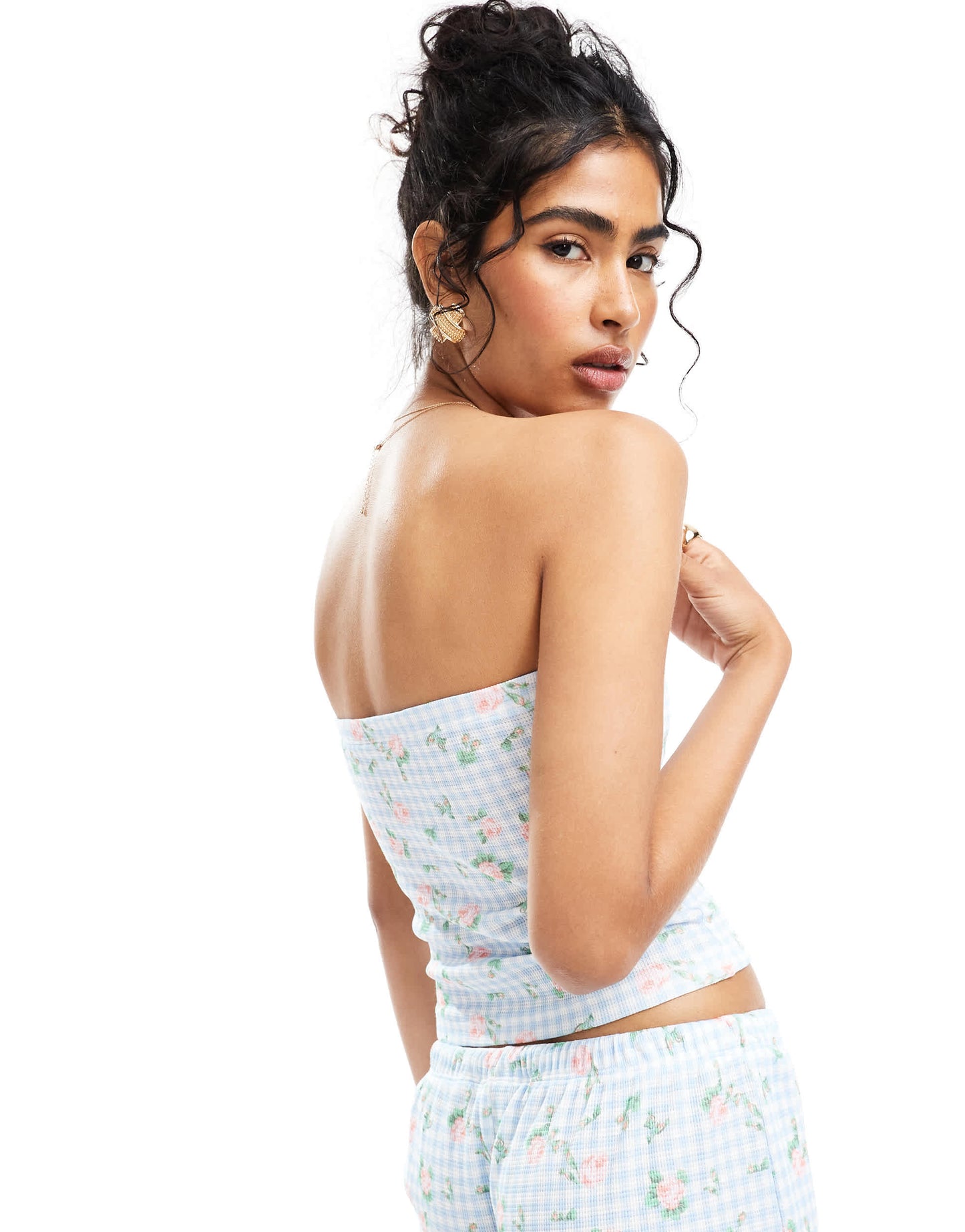 ASOS DESIGN bandeau co-ord in floral gingham print