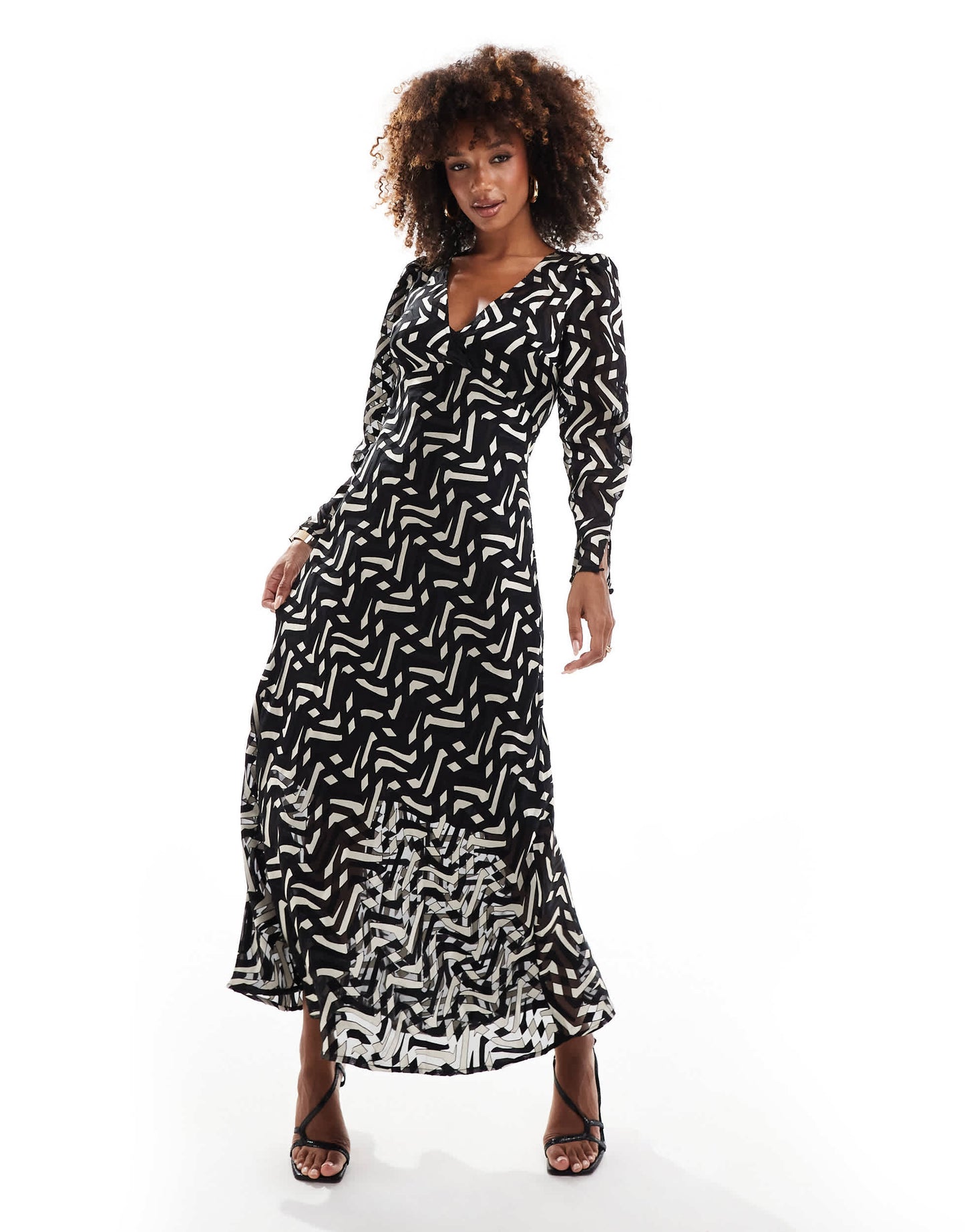 French Connection Diandra satin midi dress in mono burn out