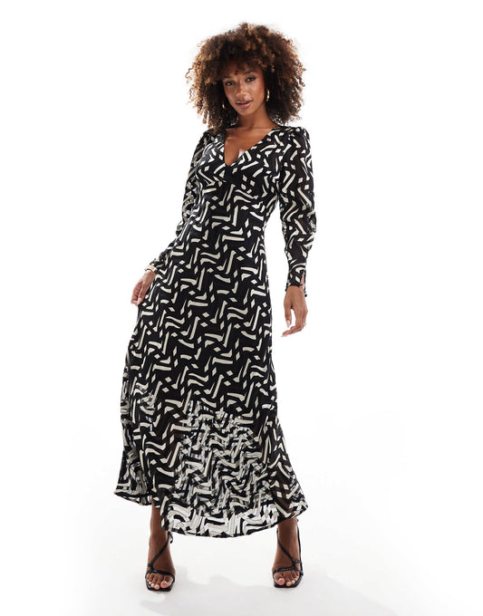 French Connection Diandra satin midi dress in mono burn out