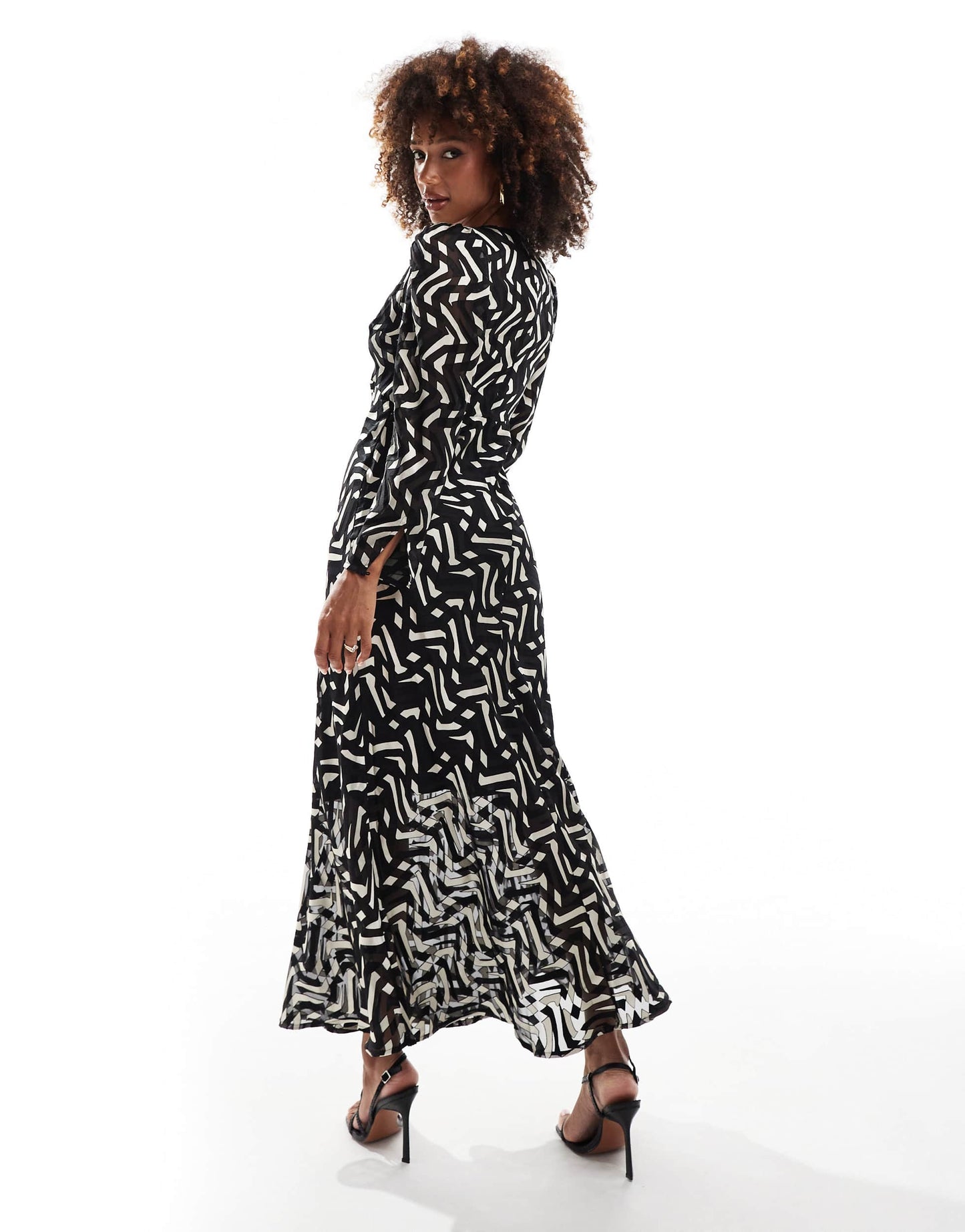 French Connection Diandra satin midi dress in mono burn out