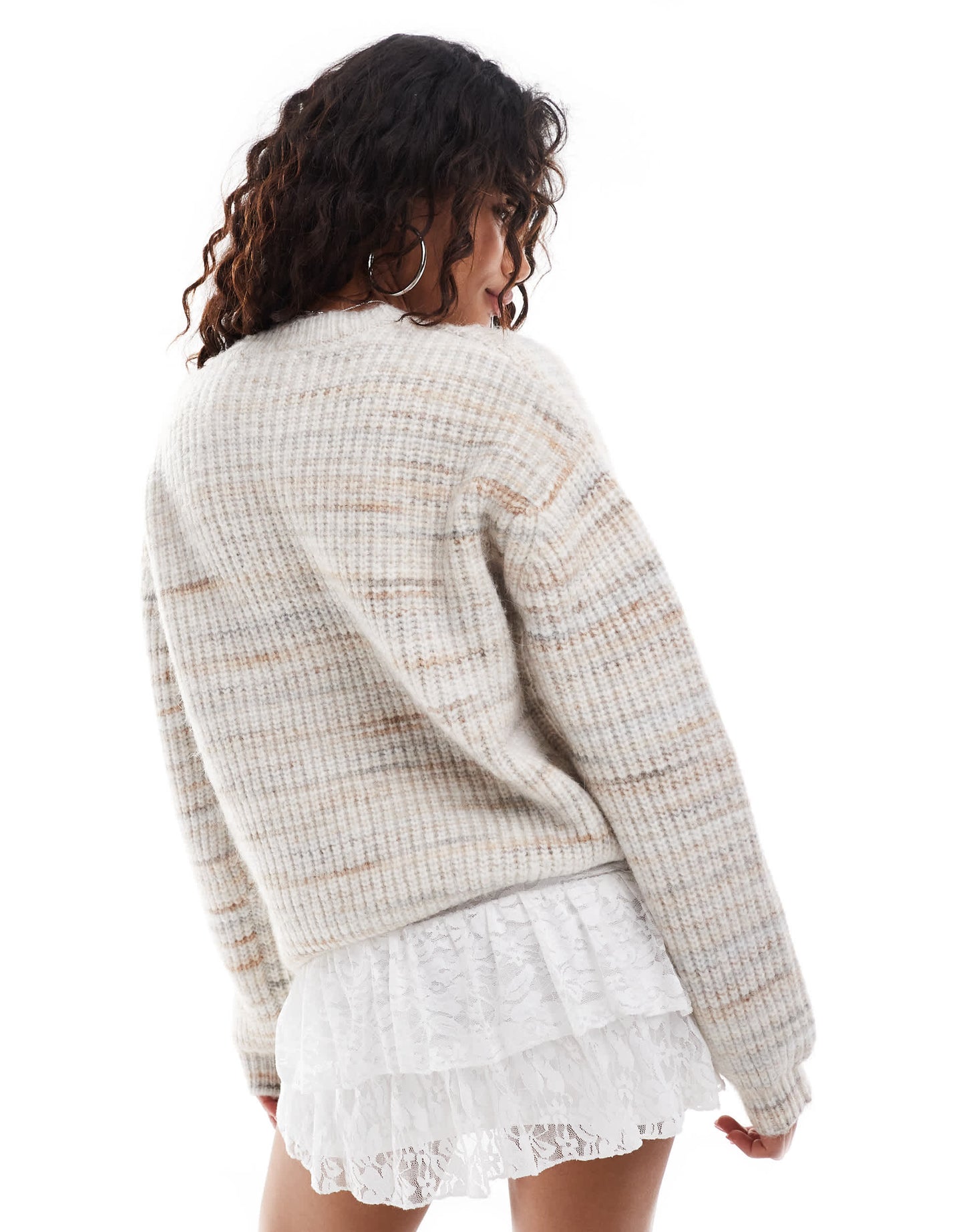 Motel karu brushed round neck chunky knit jumper in neutral