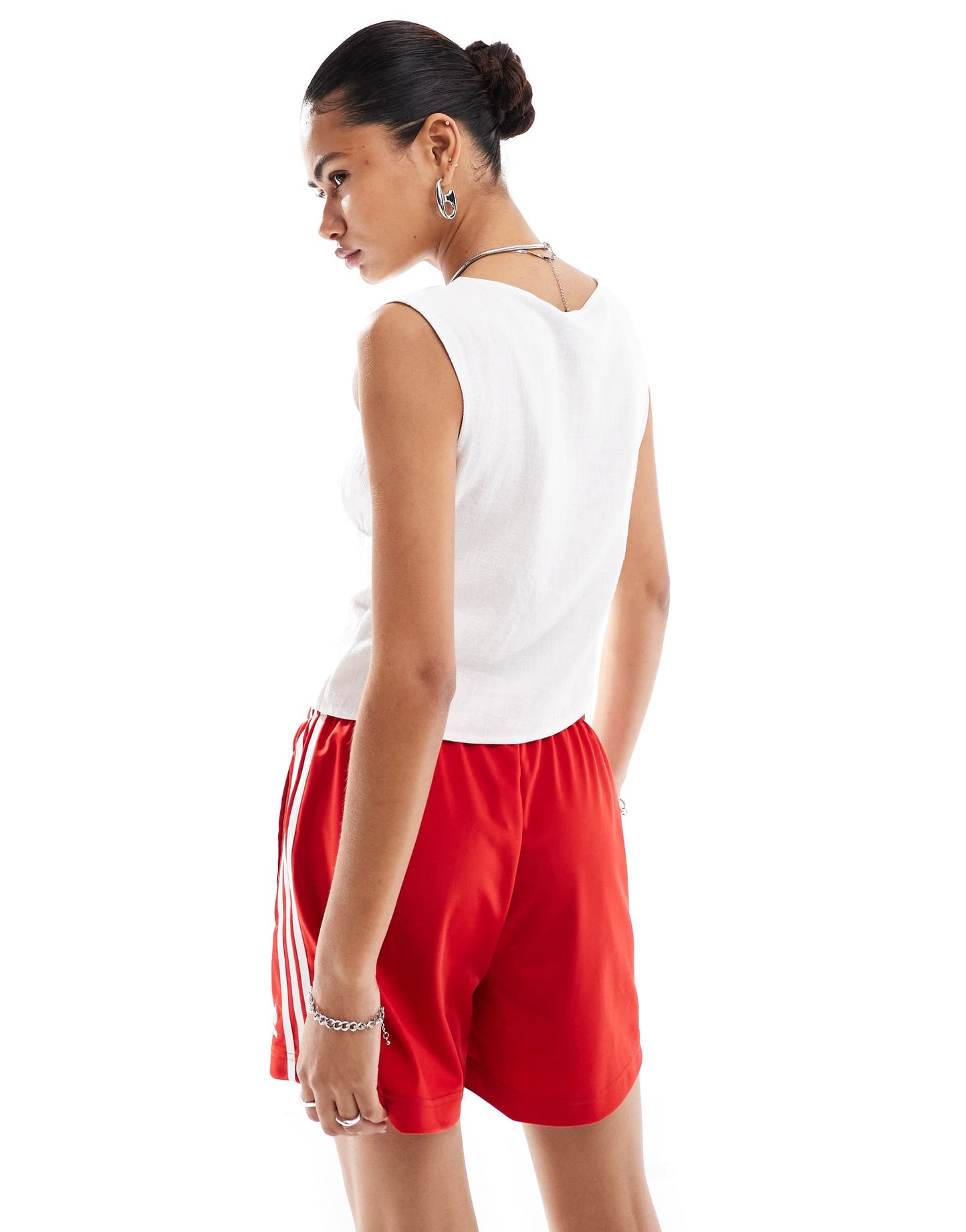 Reclaimed Vintage milkmaid cami top with lace trim and red ribbon in white