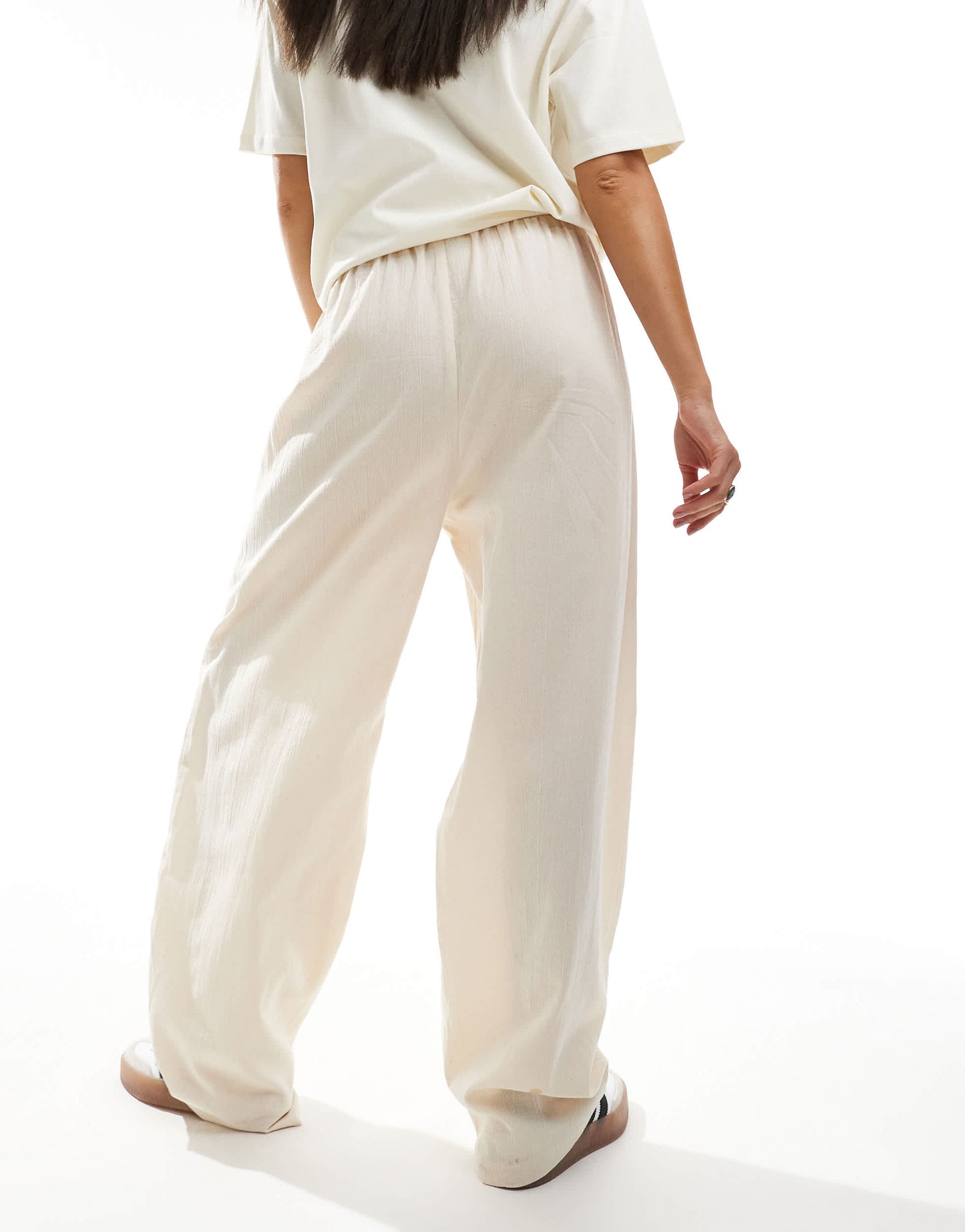 ASOS DESIGN drawstring waist barrel leg trouser in ecru