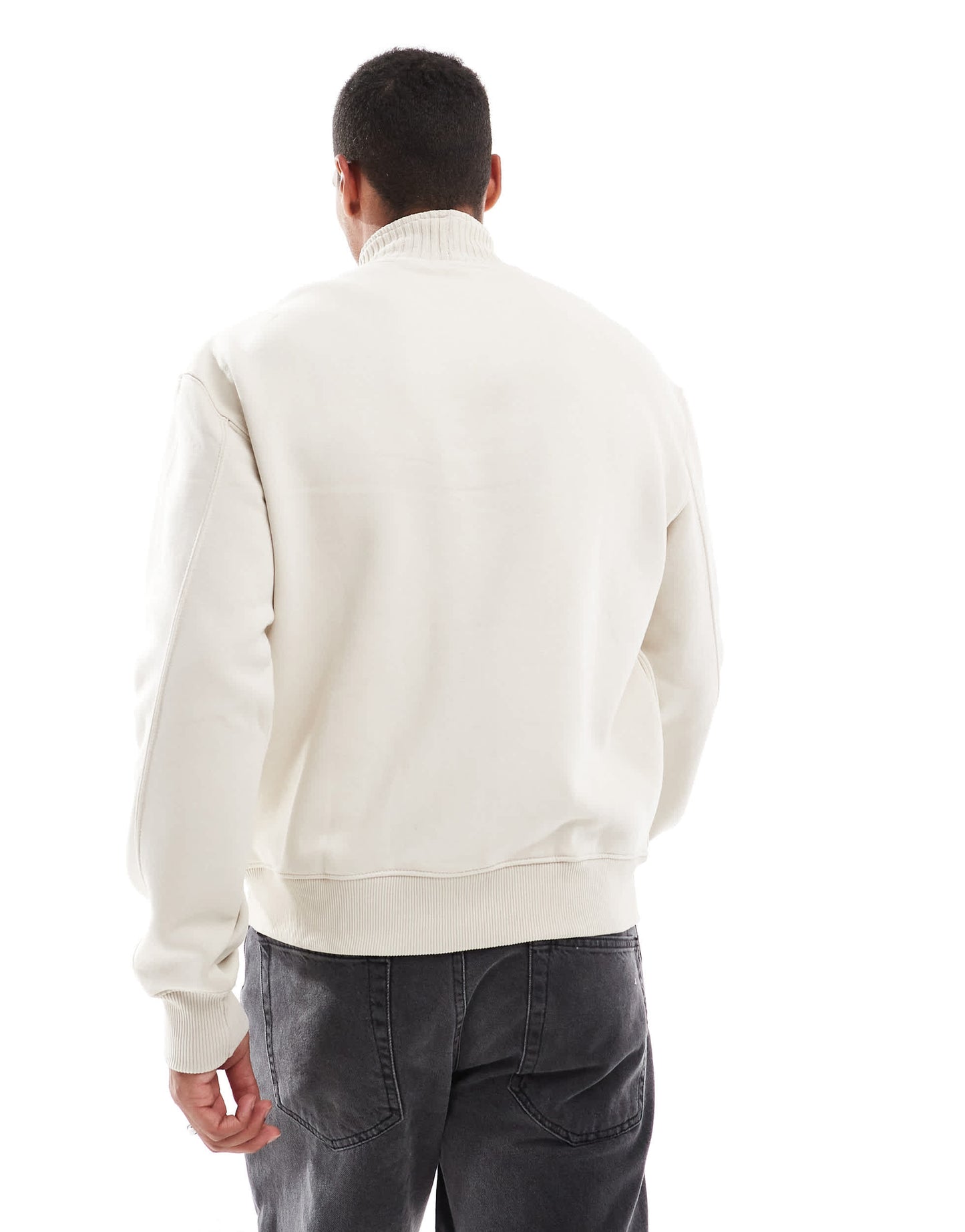 Bershka ribbed neck 1/4 zip jumper in light beige