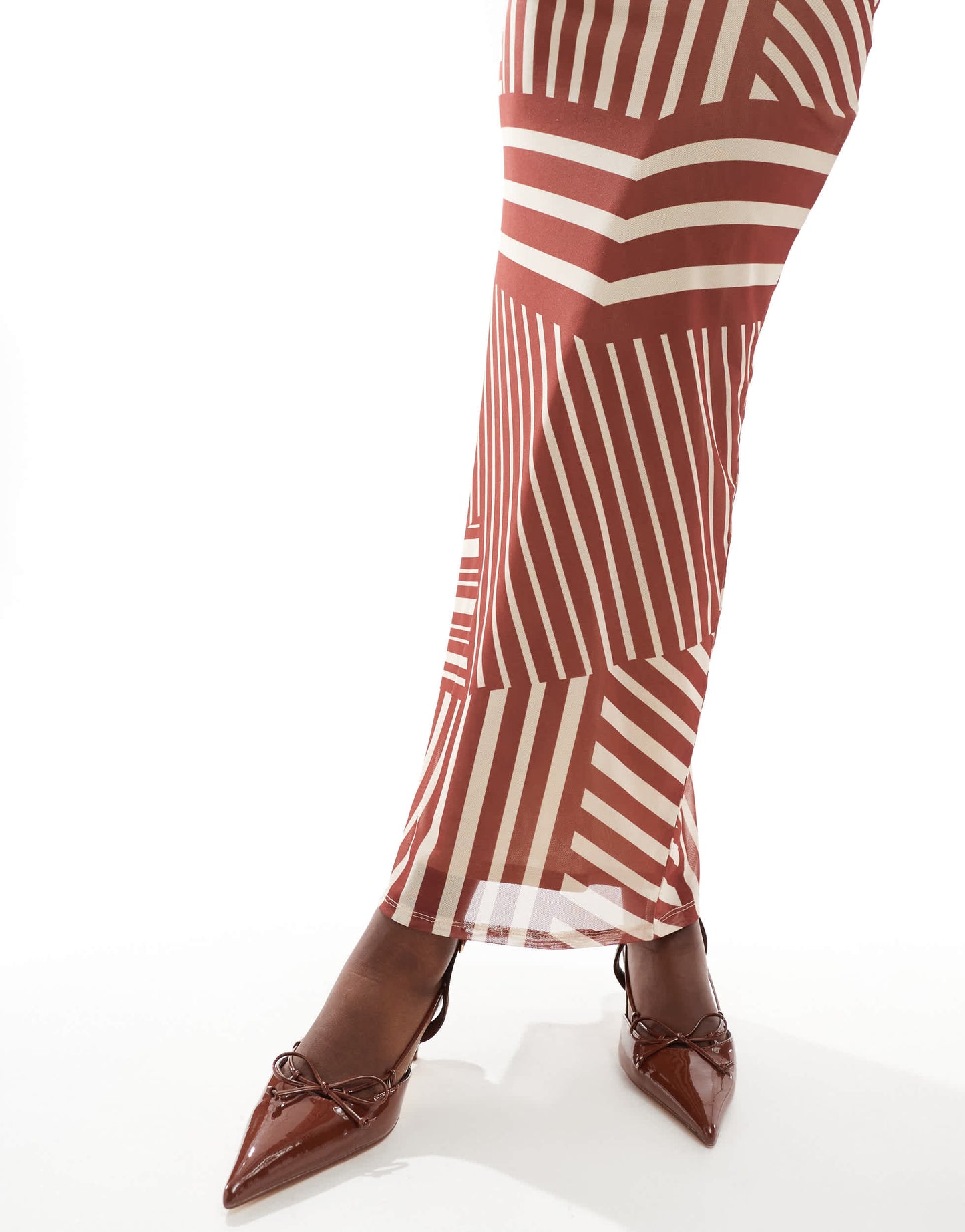 ASOS DESIGN co-ord mesh maxi skirt in rust stripe