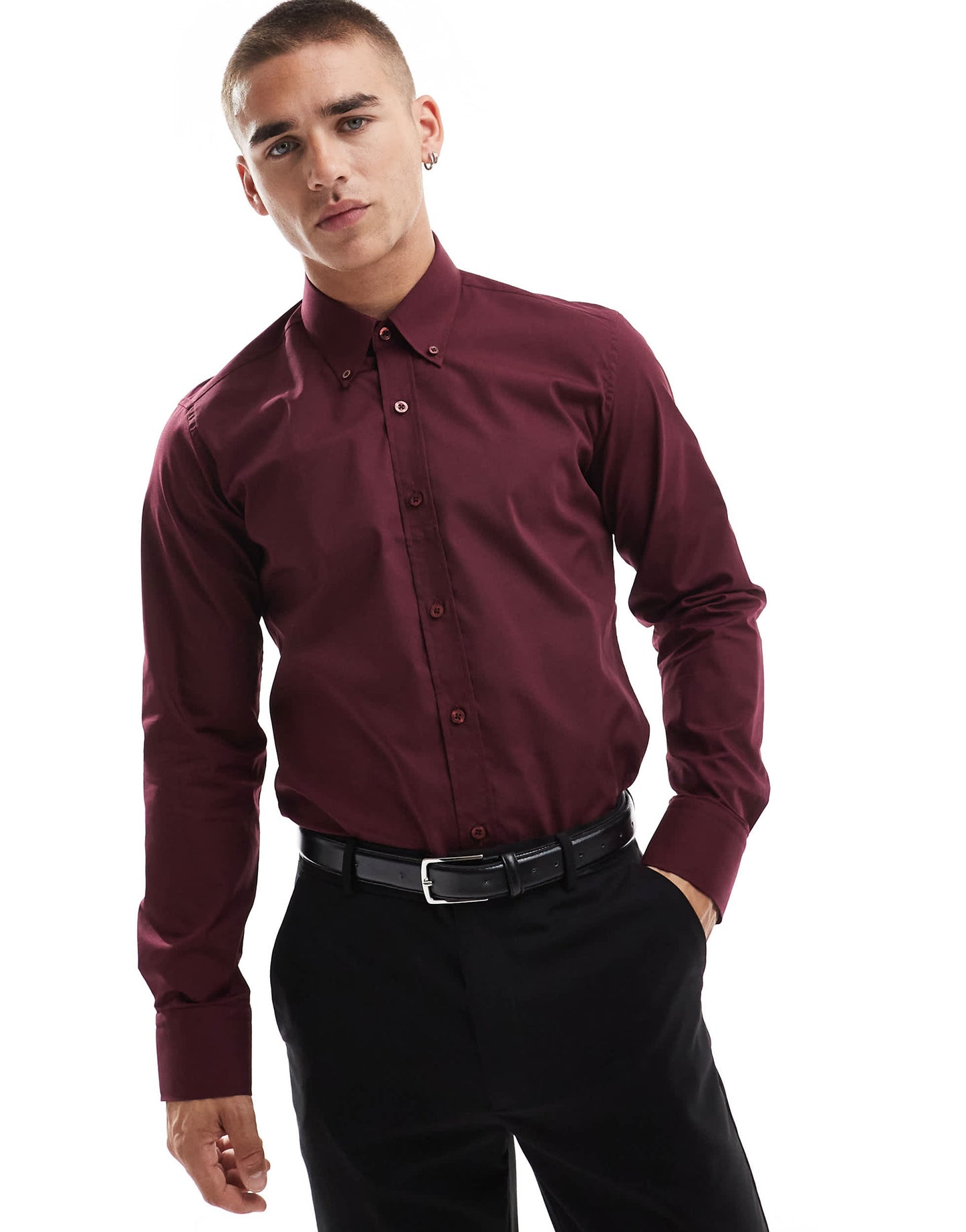 Shelby and Sons chilwell smart shirt in burgundy
