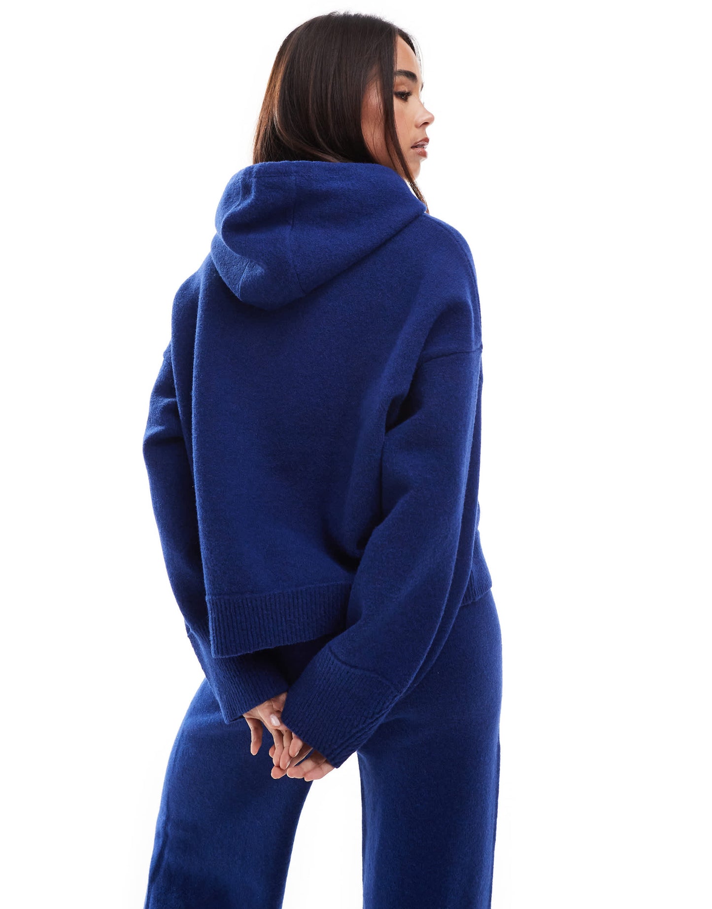 ASOS DESIGN knitted compact cropped hoodie co-ord in navy