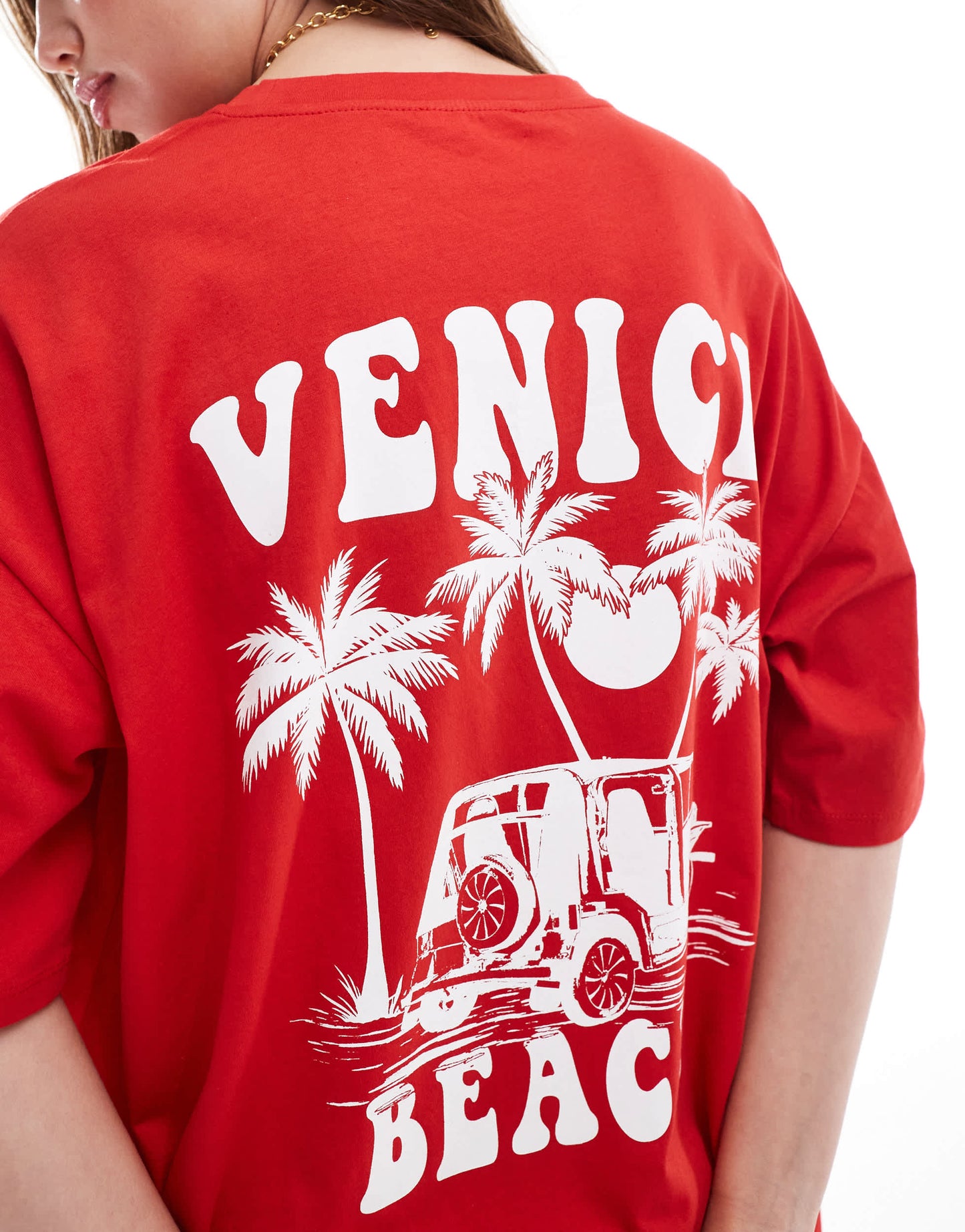 ASOS DESIGN oversized t-shirt with Venice beach graphic in red