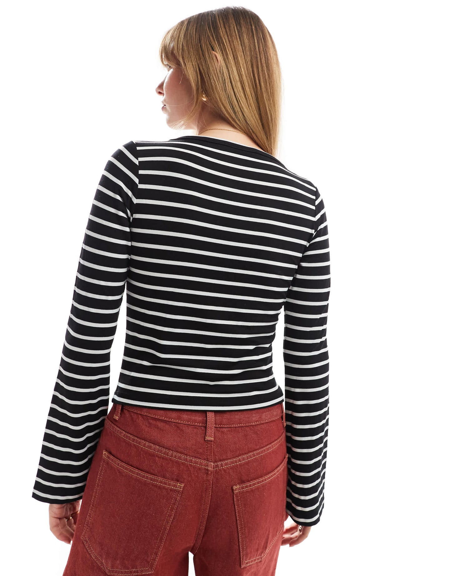 ASOS DESIGN asymmetric stripe button front top in black