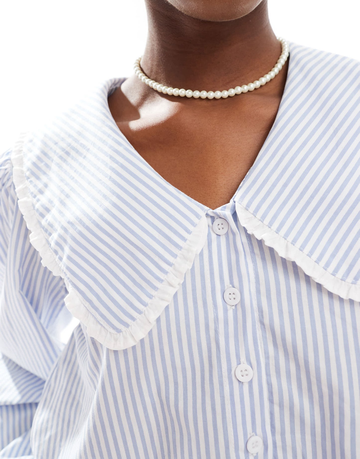 Motel nelcy striped collar detail blouse in light blue