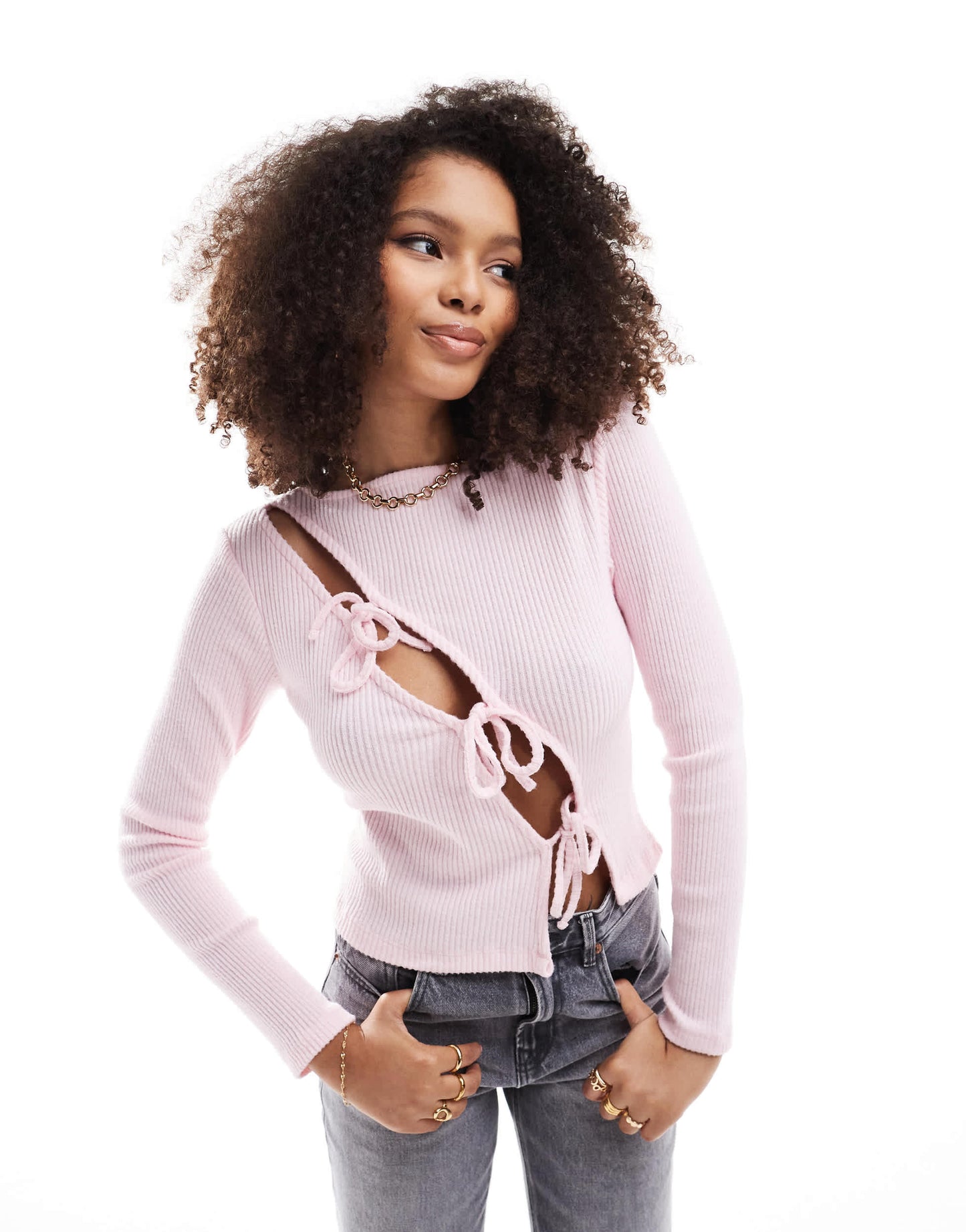 ASOS DESIGN  asymmetric tie front top in light pink