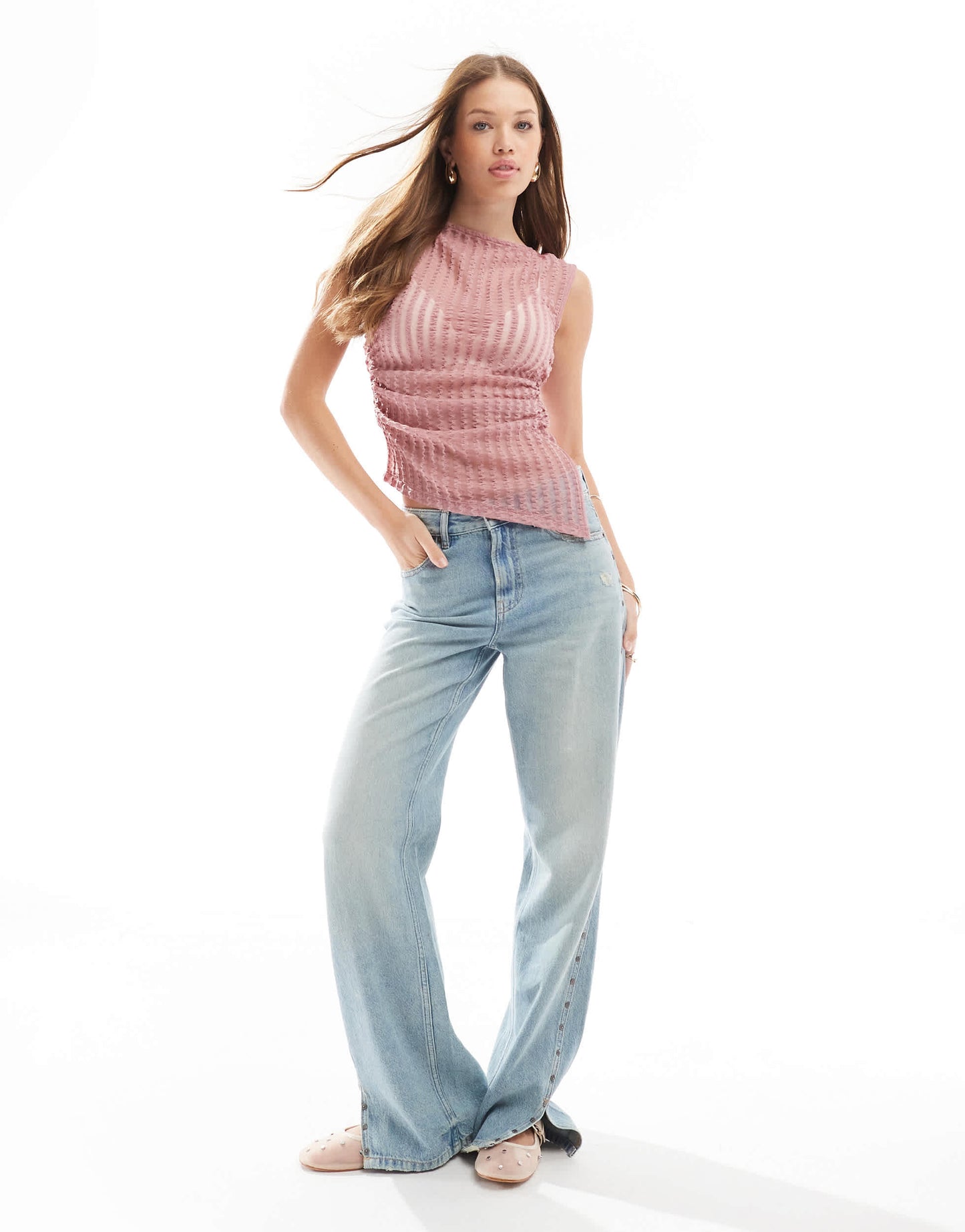 ASOS DESIGN  wavey texture asymmetric top in pink