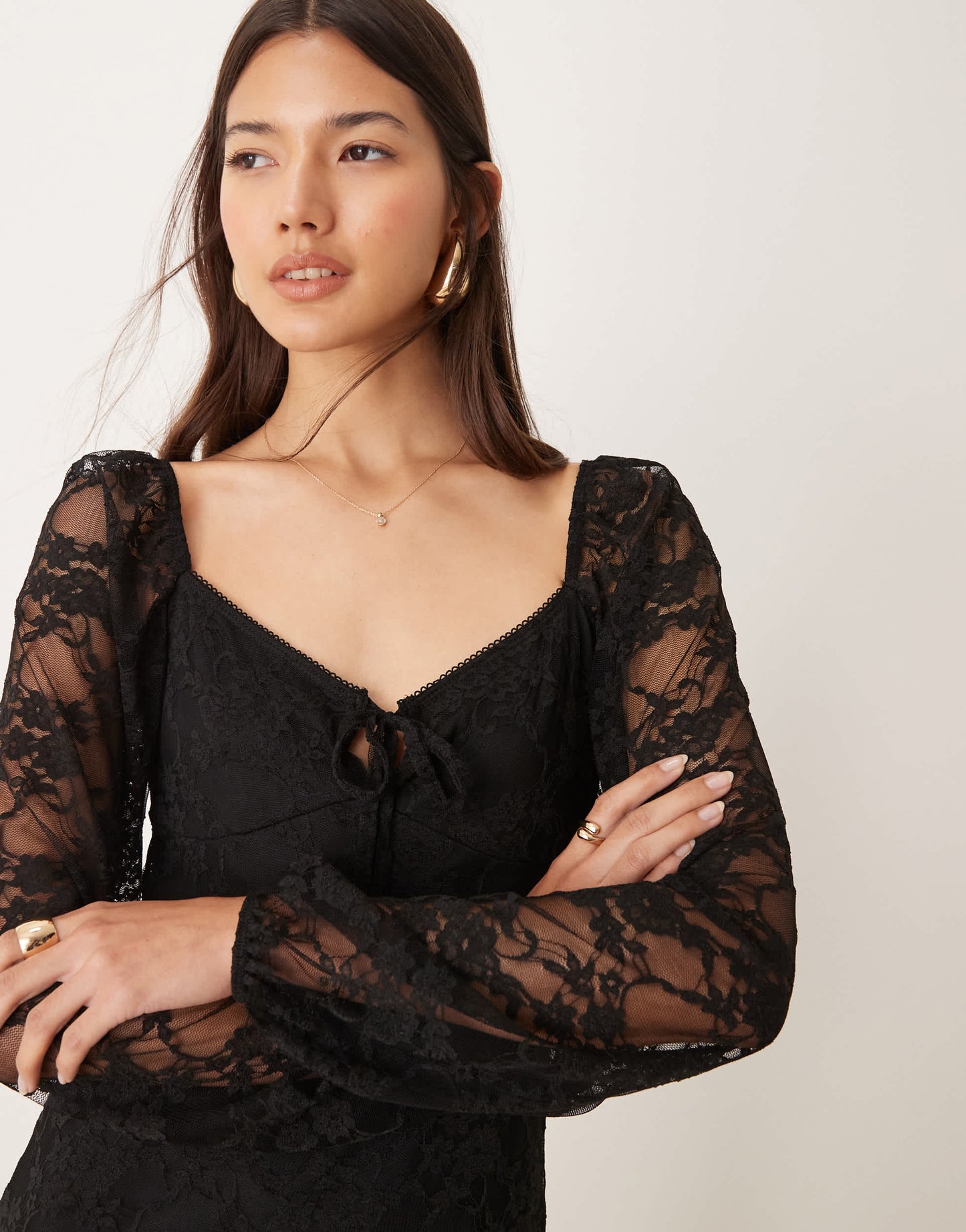 Miss Selfridge lace baby doll dress with tie detail