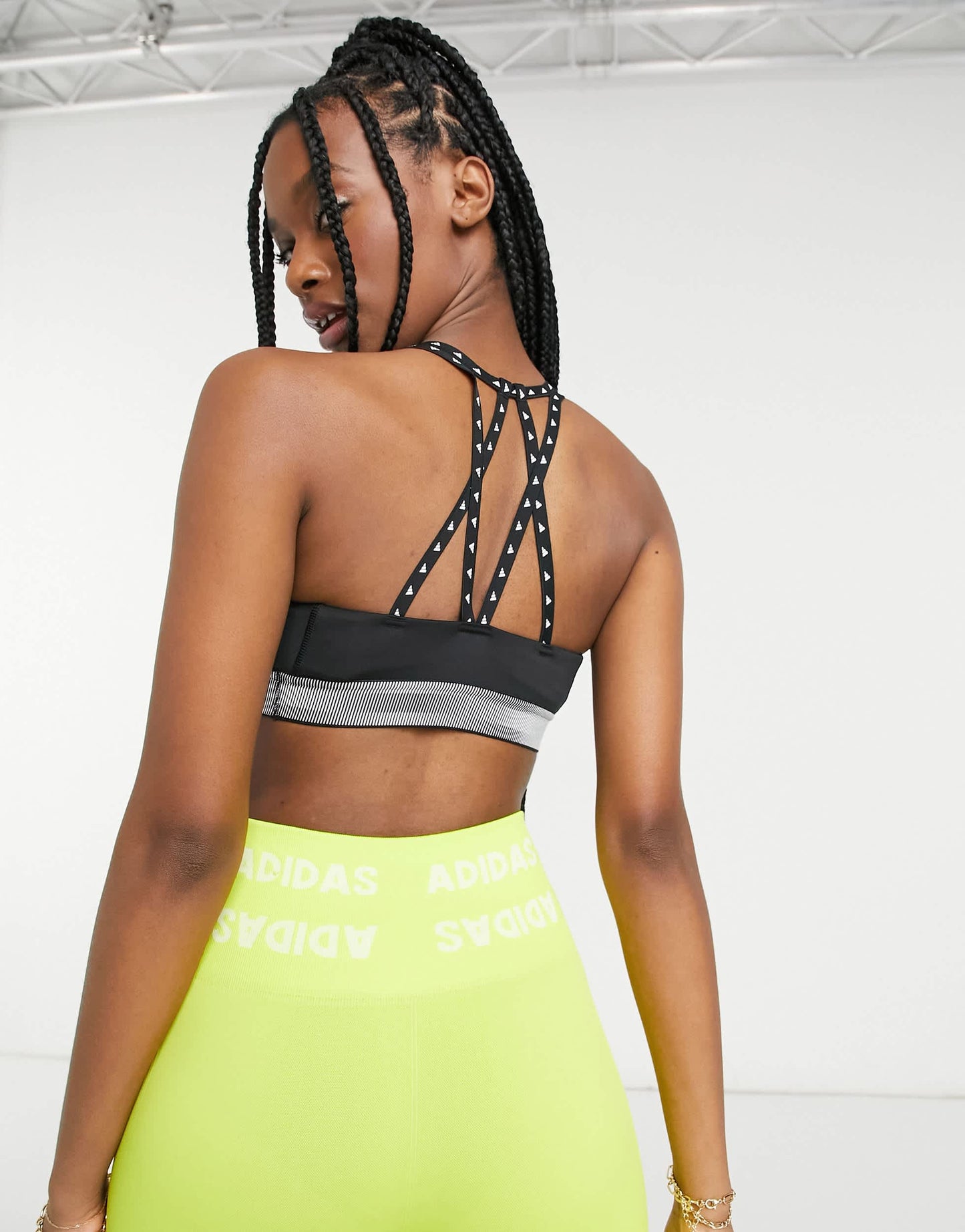 adidas Training mid support bra with taped logo in black