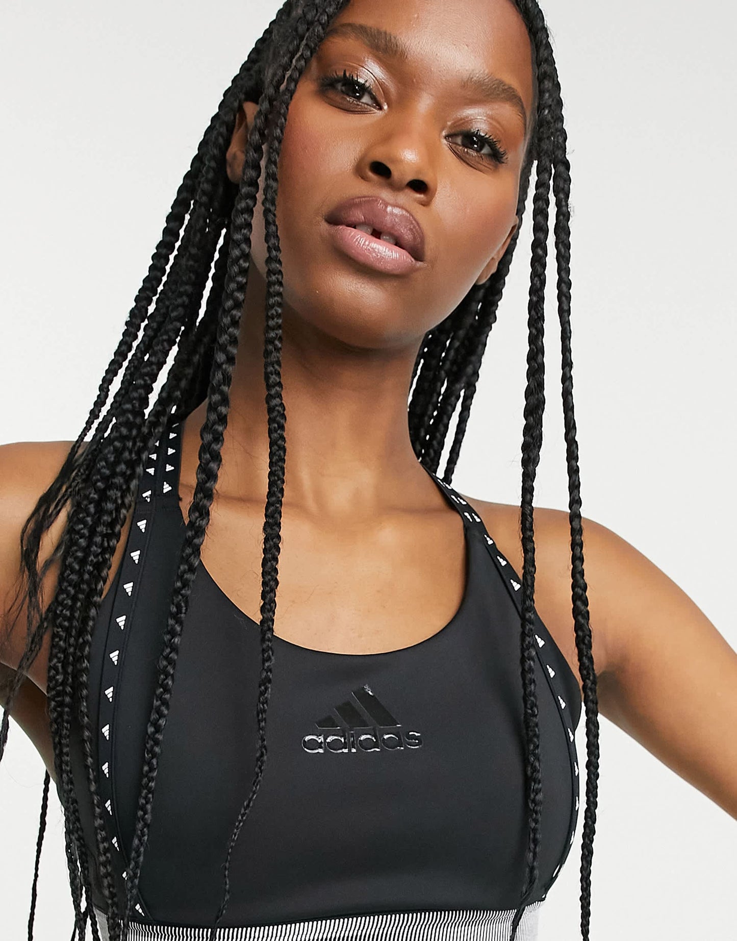 adidas Training mid support bra with taped logo in black