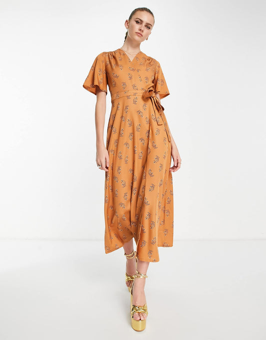 People Tree midi wrap dress in delicate floral print