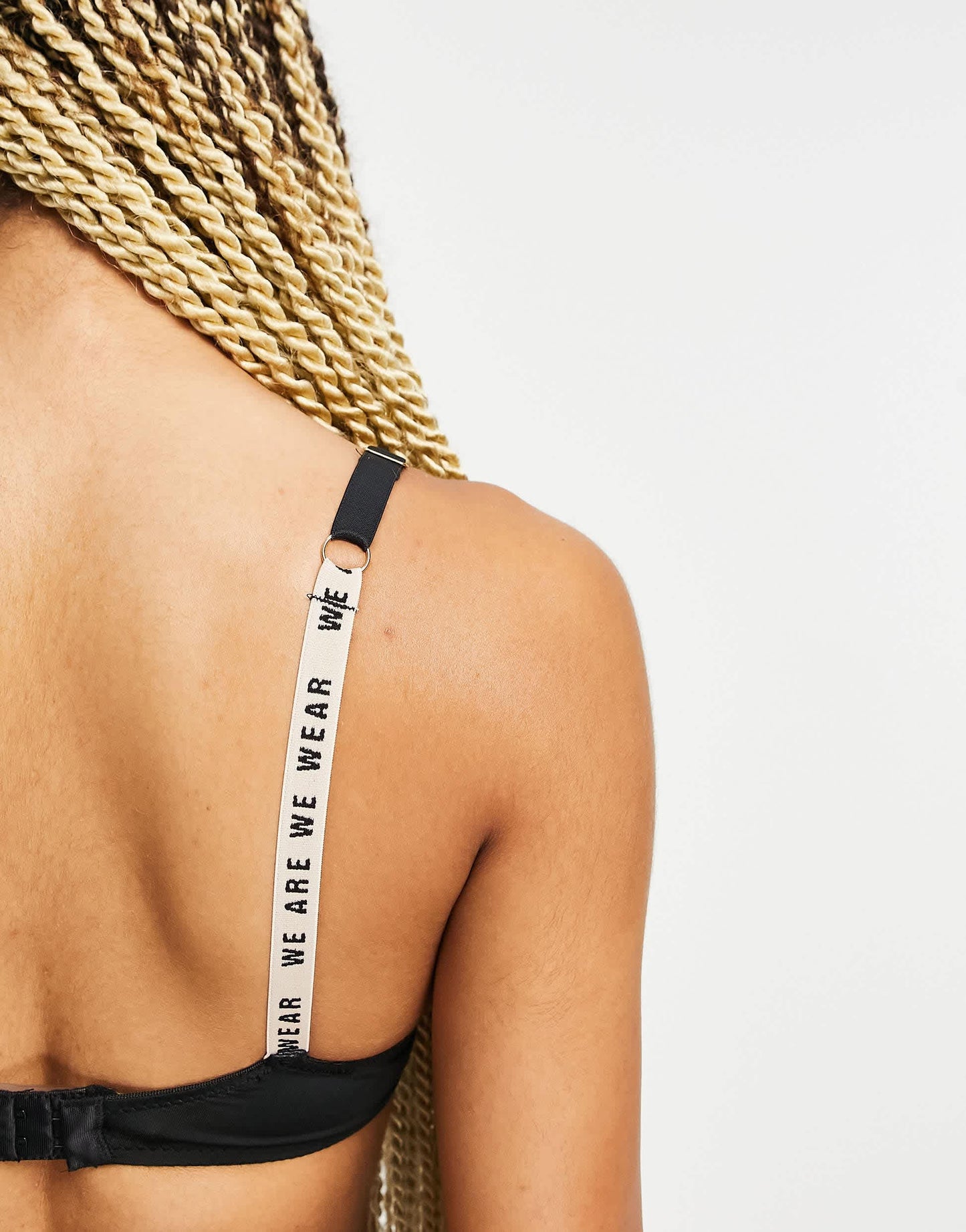 We Are We Wear microfibre lace trim plunge bra with logo detail in black - BLACK