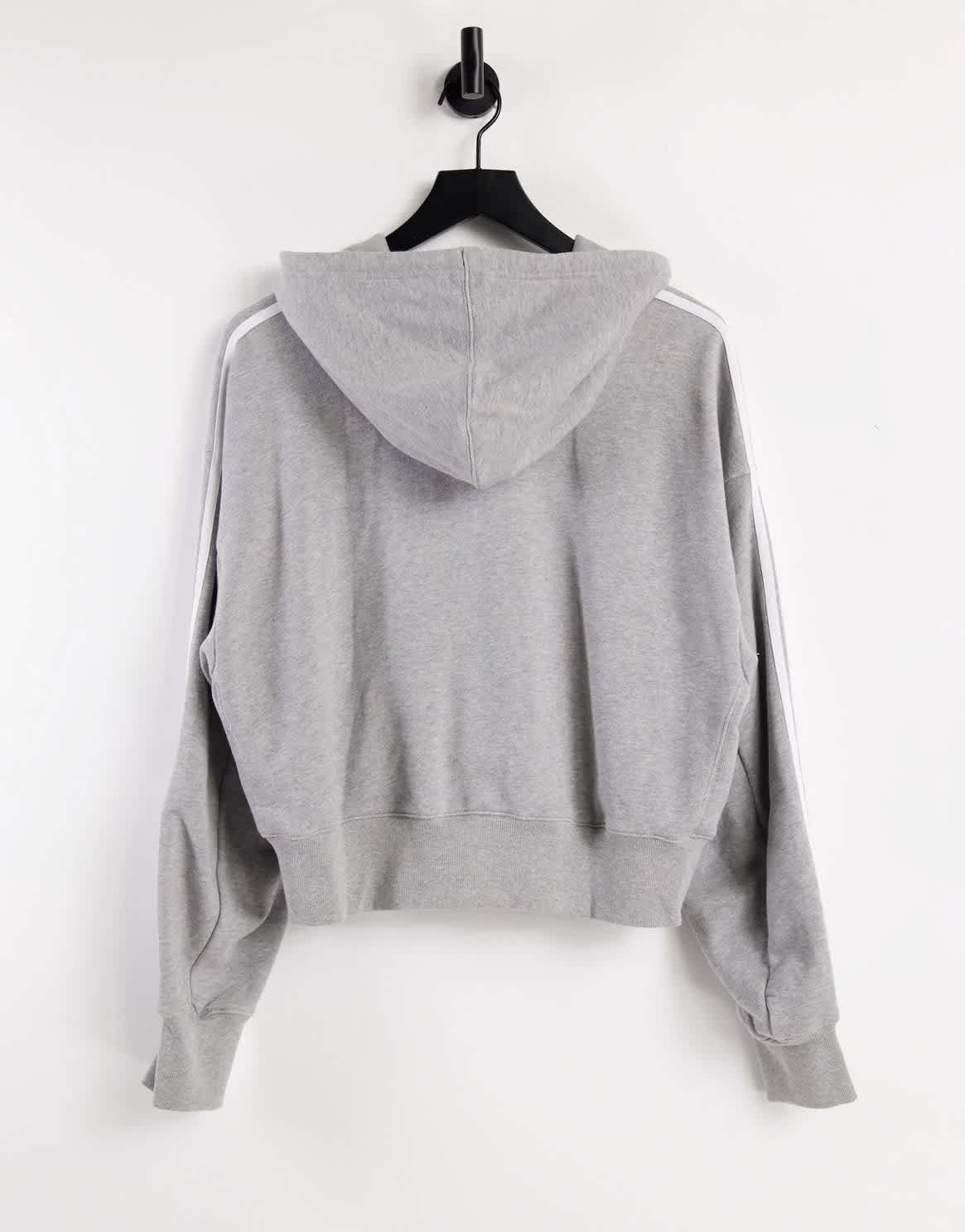 adidas Originals adicolor three stripe cropped hoodie in grey