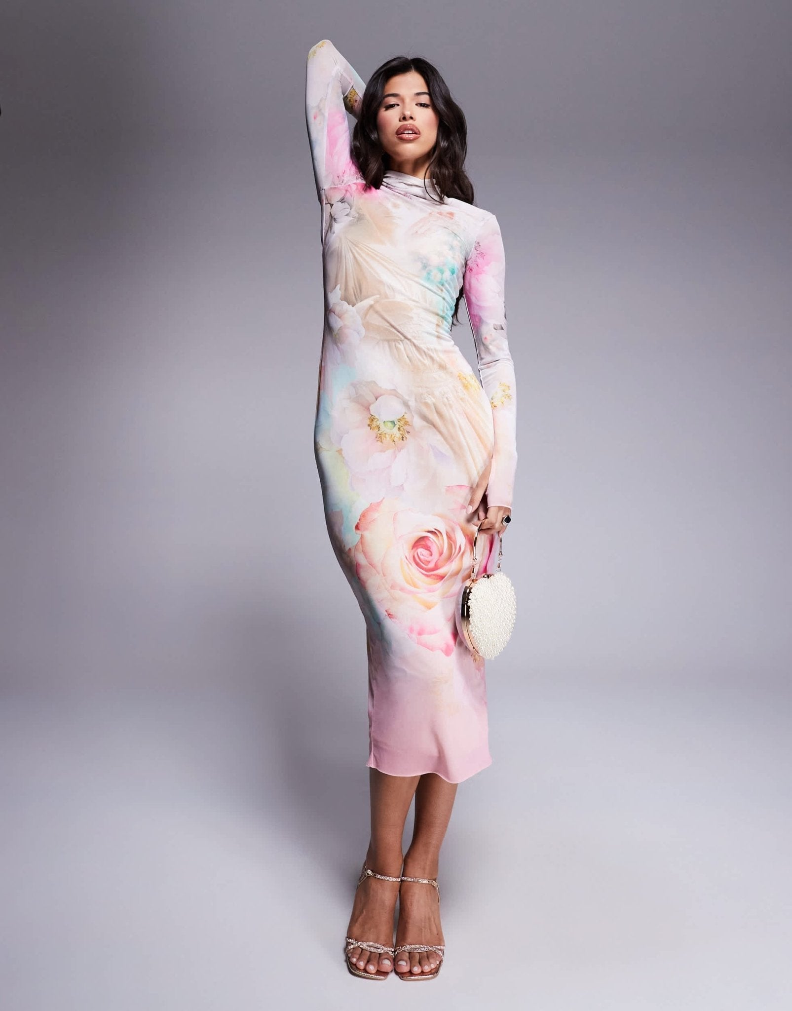 AFRM long sleeve turtleneck midi dress in pink floral