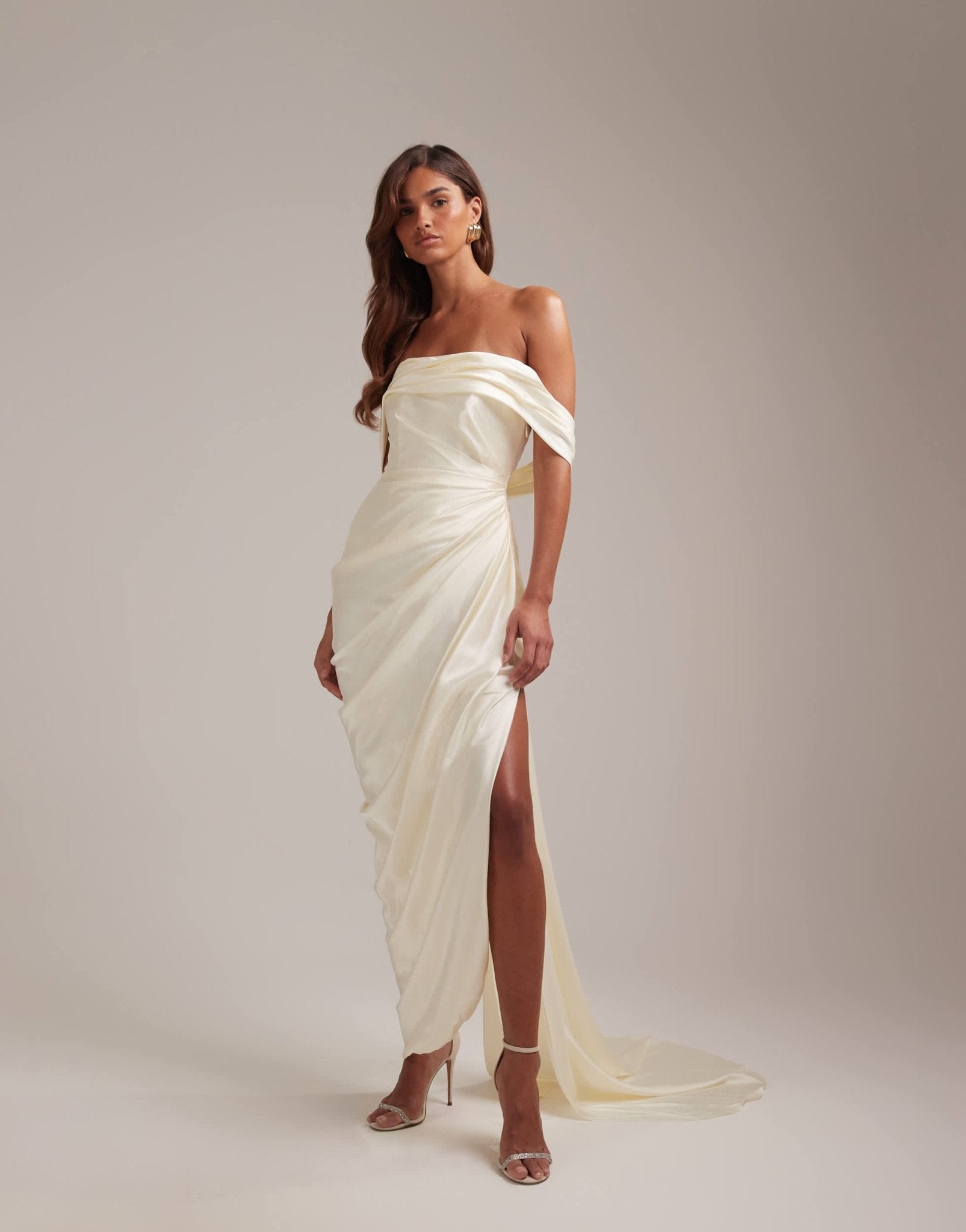 ASOS DESIGN draped bardot tie back maxi wedding dress