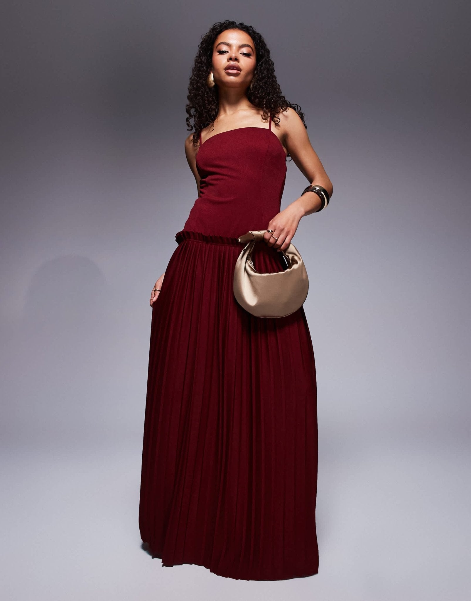 ASOS DESIGN Petite square neck pleated maxi dress with dropped waist i – ASOS Sample Sale
