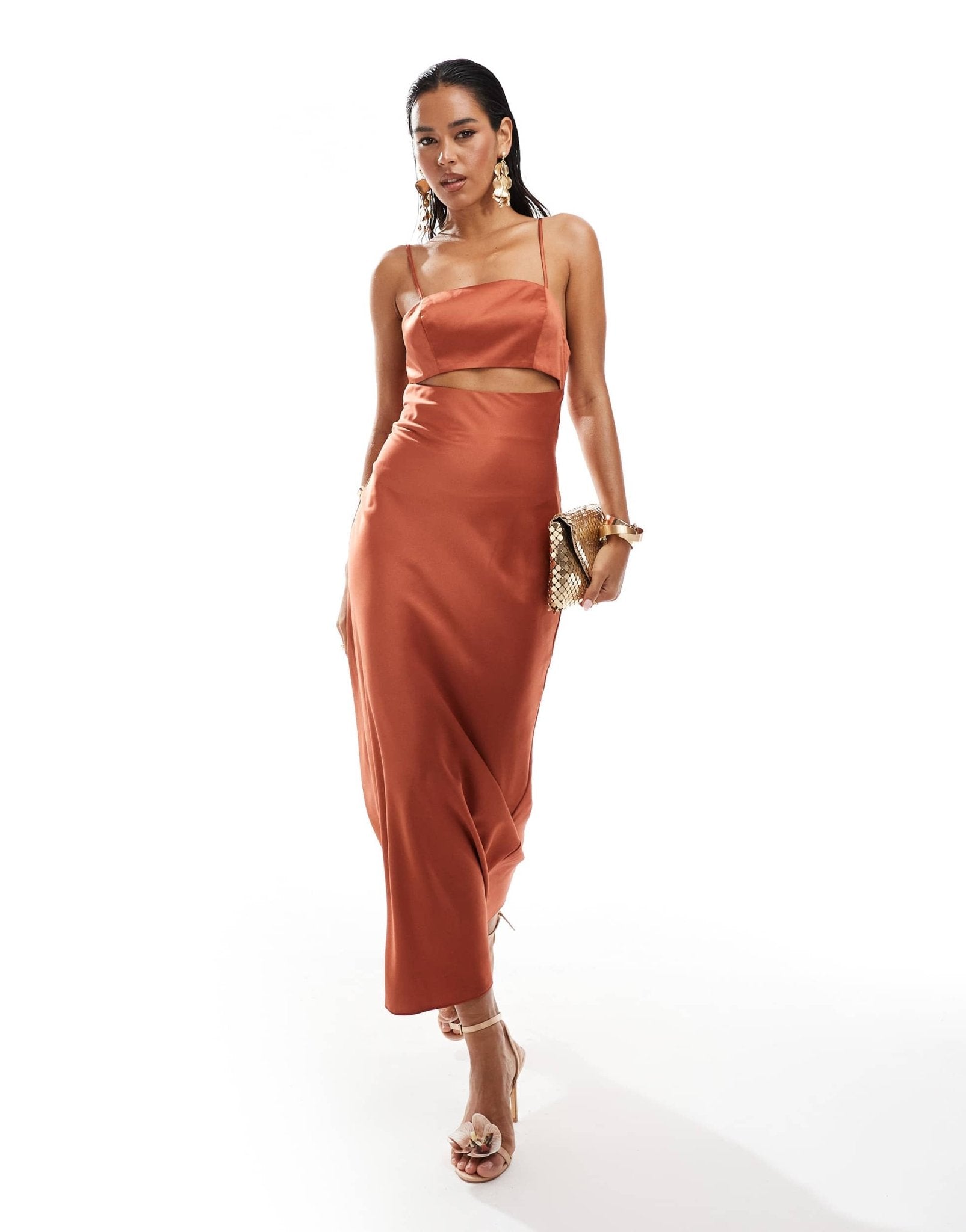 asos design bias cut midi satin dress out in rust – ASOS Sample Sale Size:12y Cost $25.50 ASOS DESIGN cotton babydoll