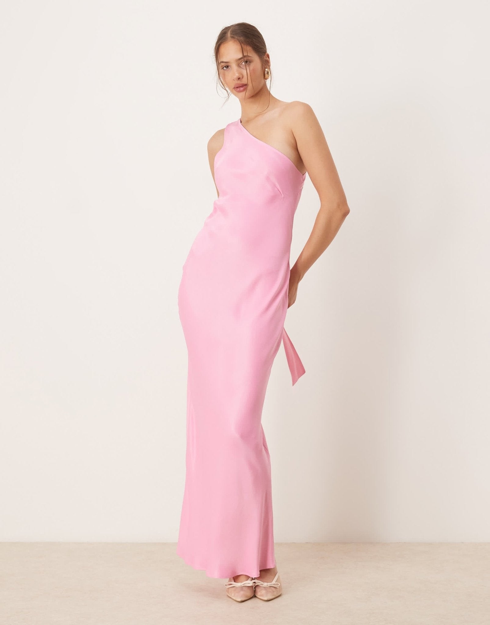 ASOS DESIGN satin one shoulder maxi dress in pink – ASOS Sample Sale