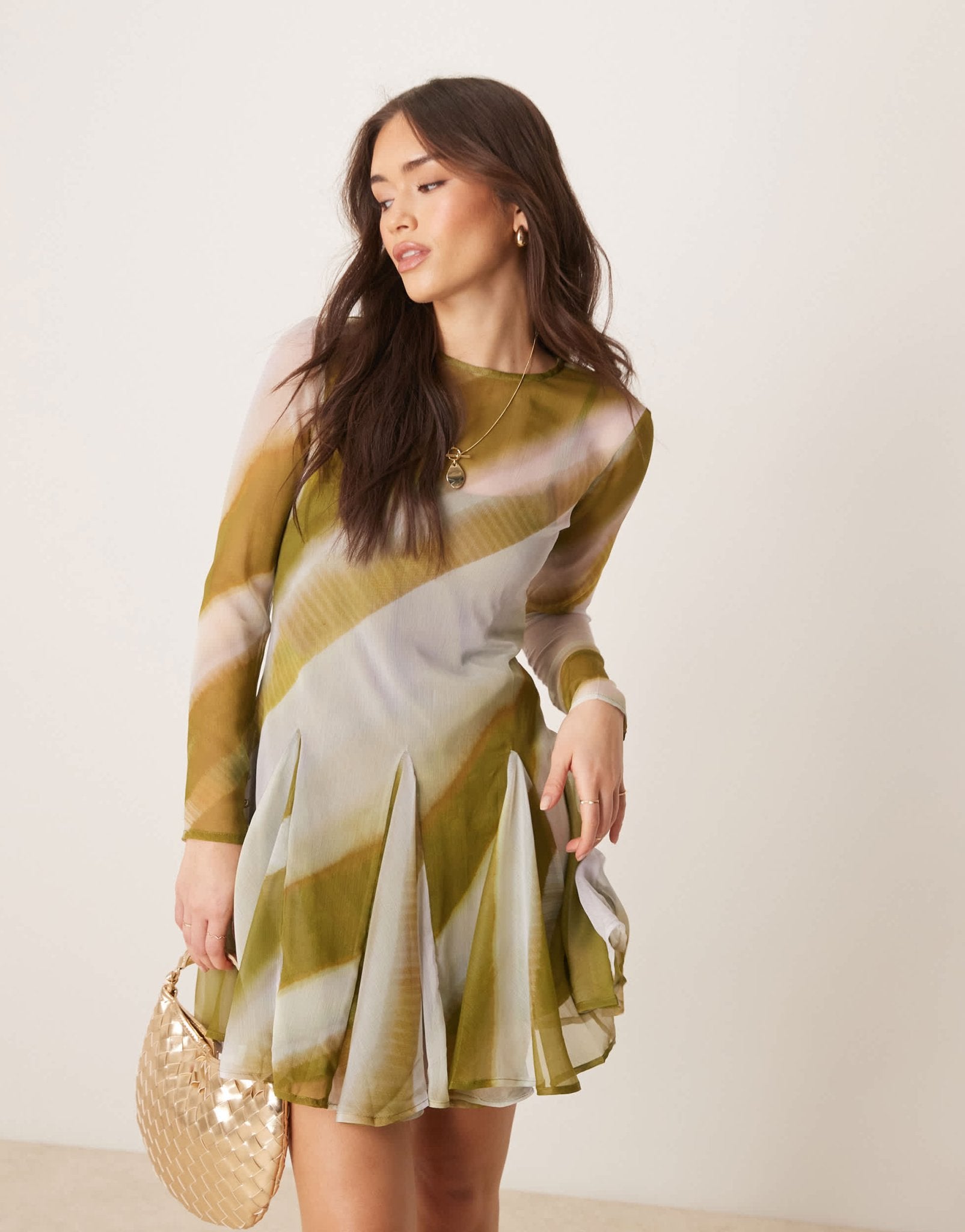 ASOS DESIGN sheer chiffon tent mini dress in green stripe – ASOS Sample Sale