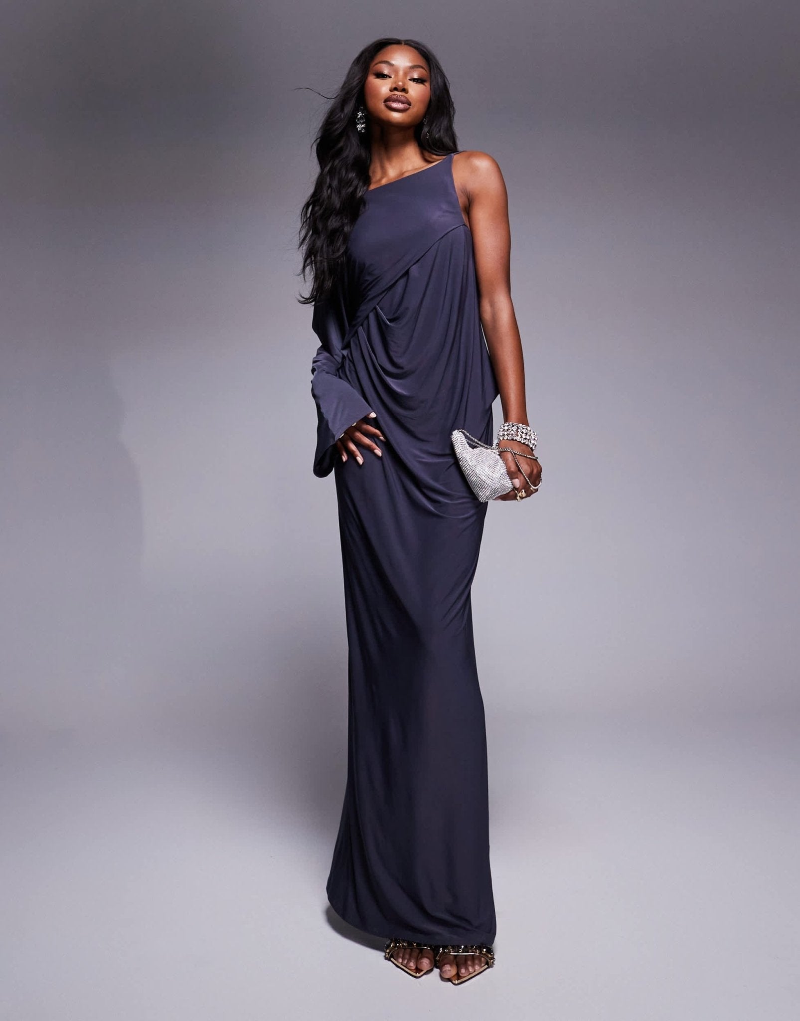 ASOS DESIGN slash neck long sleeve slouchy midi dress with diamante ba ASOS Sample Sale ASOS DESIGN slash neck long sleeve slouchy midi dress with diamante ba ASOS Sample Sale