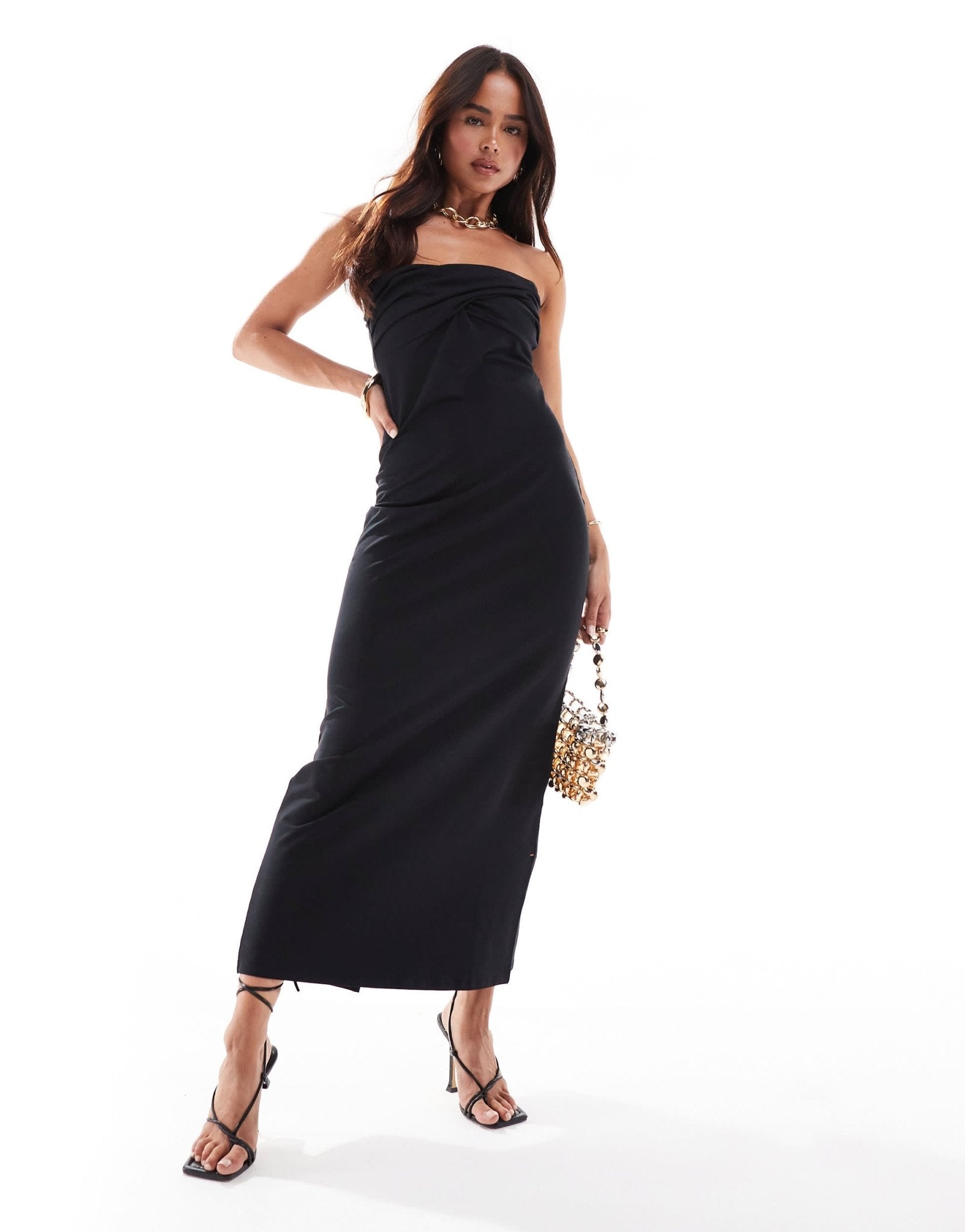 ASOS DESIGN twist bust bodycon bandeau midaxi dress in black  ASOS Sample  Sale