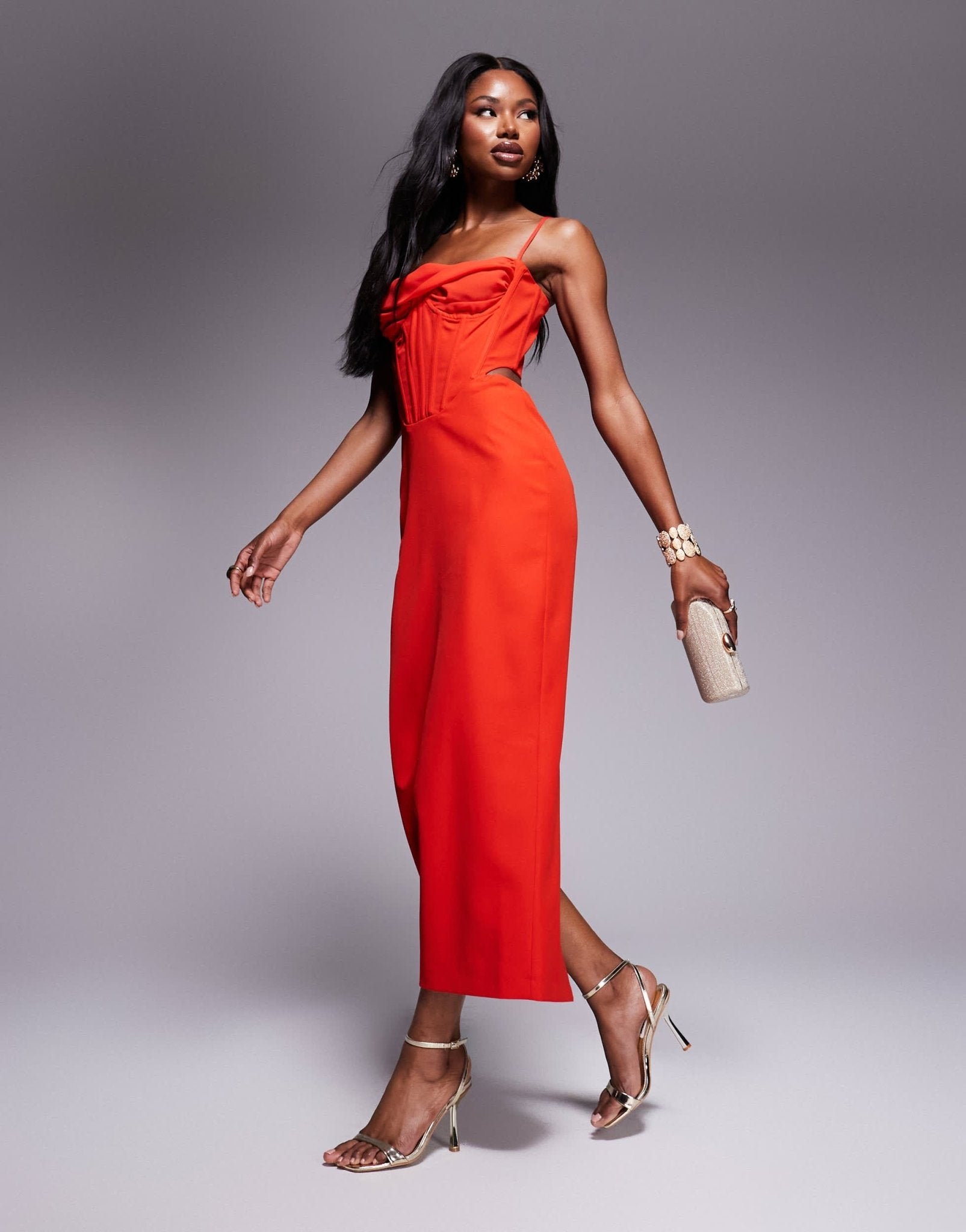 Bardot corset maxi dress in fire red – ASOS Sample Sale