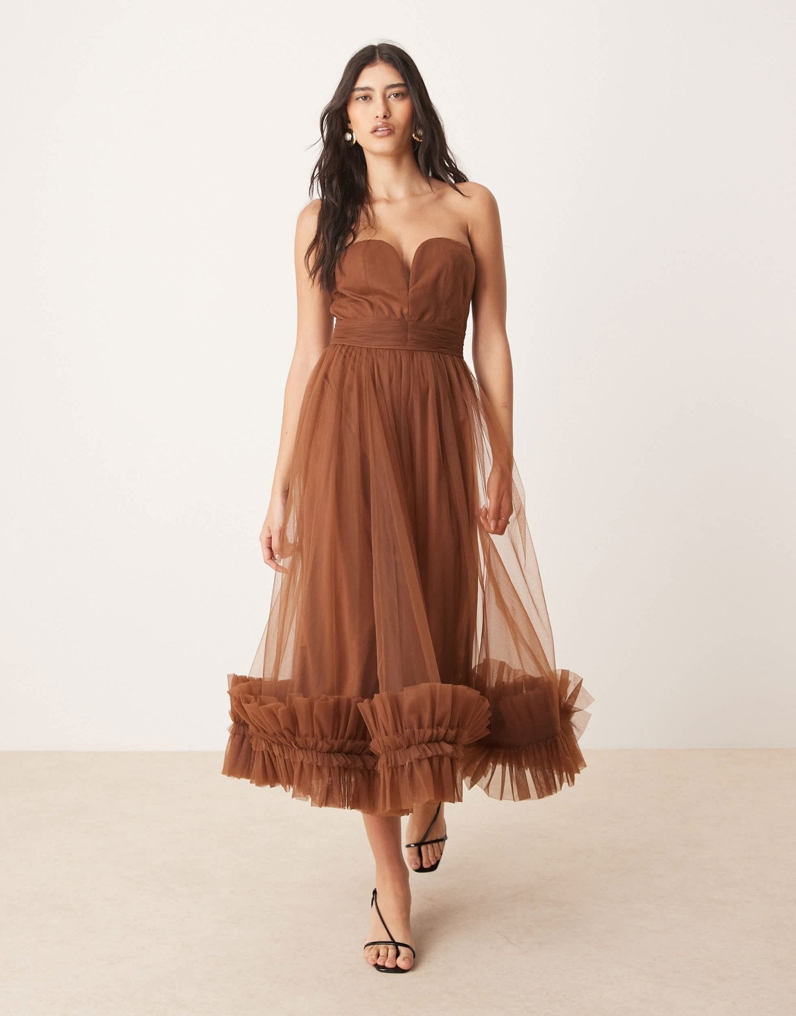 lace and beads corset tulle dress & ruffle hem midaxi in brown – ASOS Sample Sale Yalice Wide Elastic Belt The adjustable straps ensure ruffle skirt bridal wedding gown Color:White Ajoure Pique