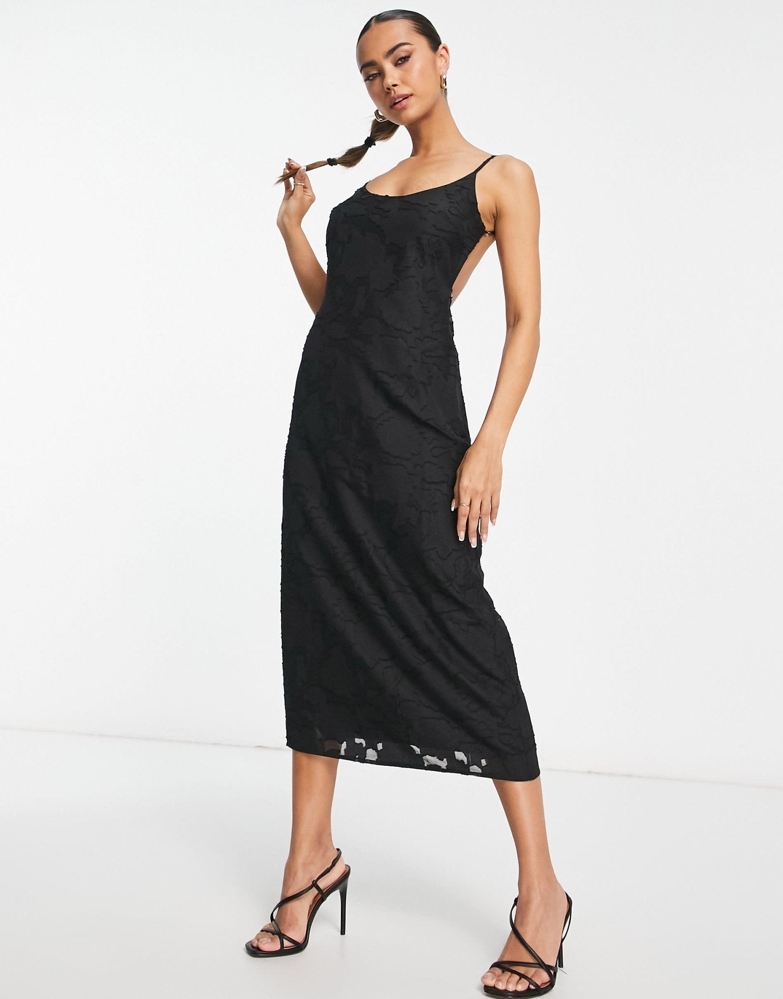 Lola May open back midi dress with textured floral lace in black – ASOS  Sample Sale