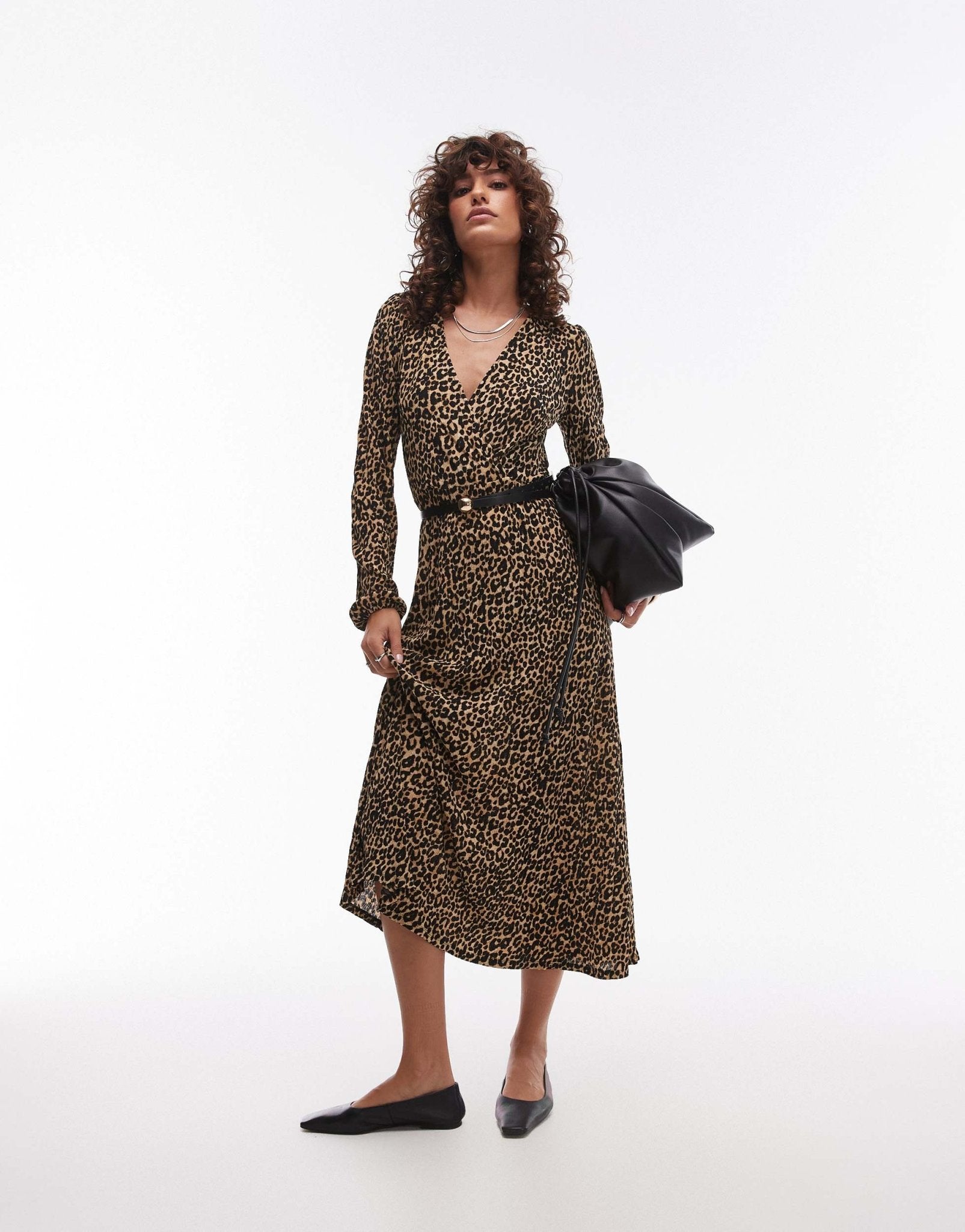 Mango v-neck long sleeve leopard print midi dress in brown – ASOS Sample  Sale