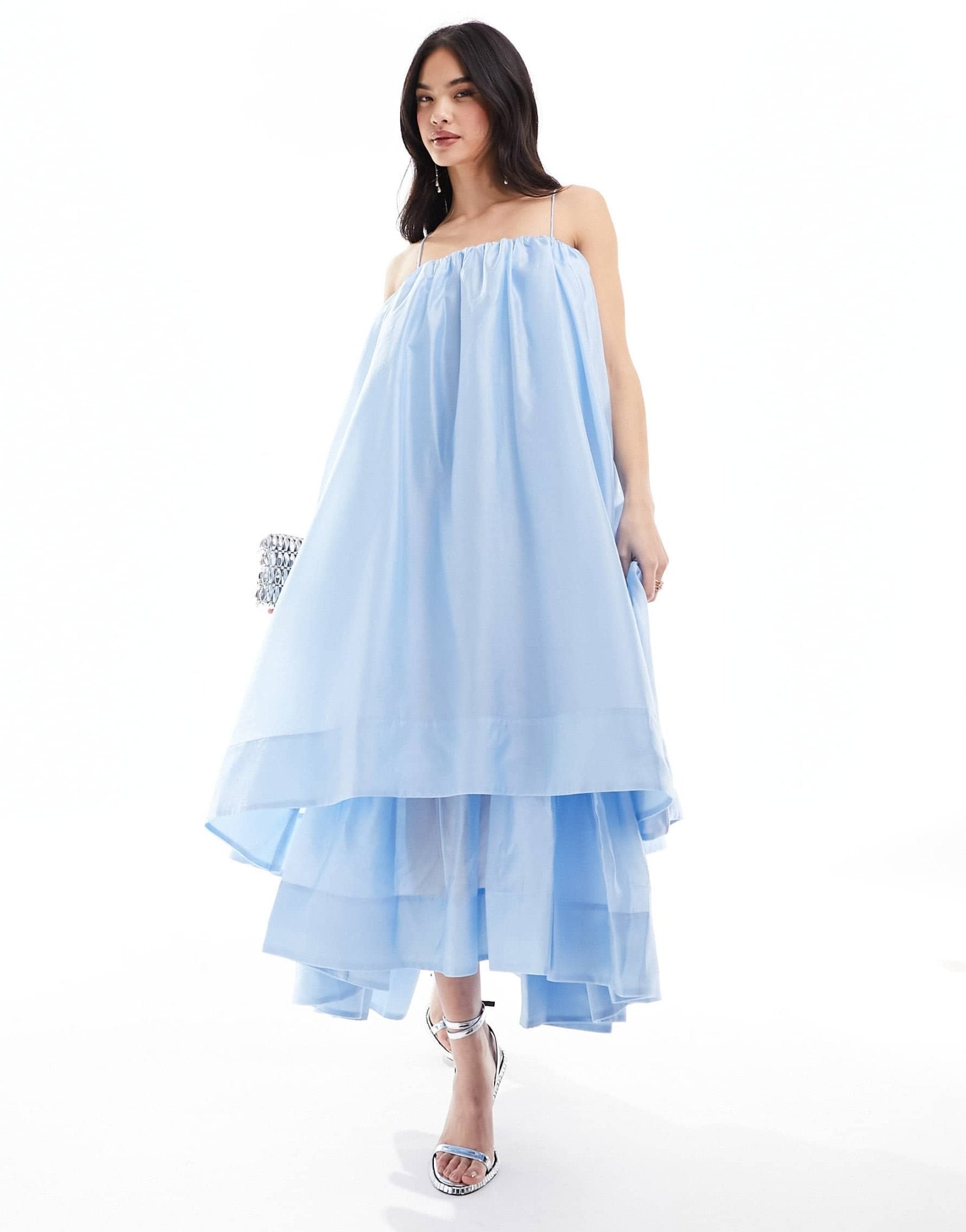 & Other Stories bandeau volume layered maxi dress in light blue – ASOS Sample Sale