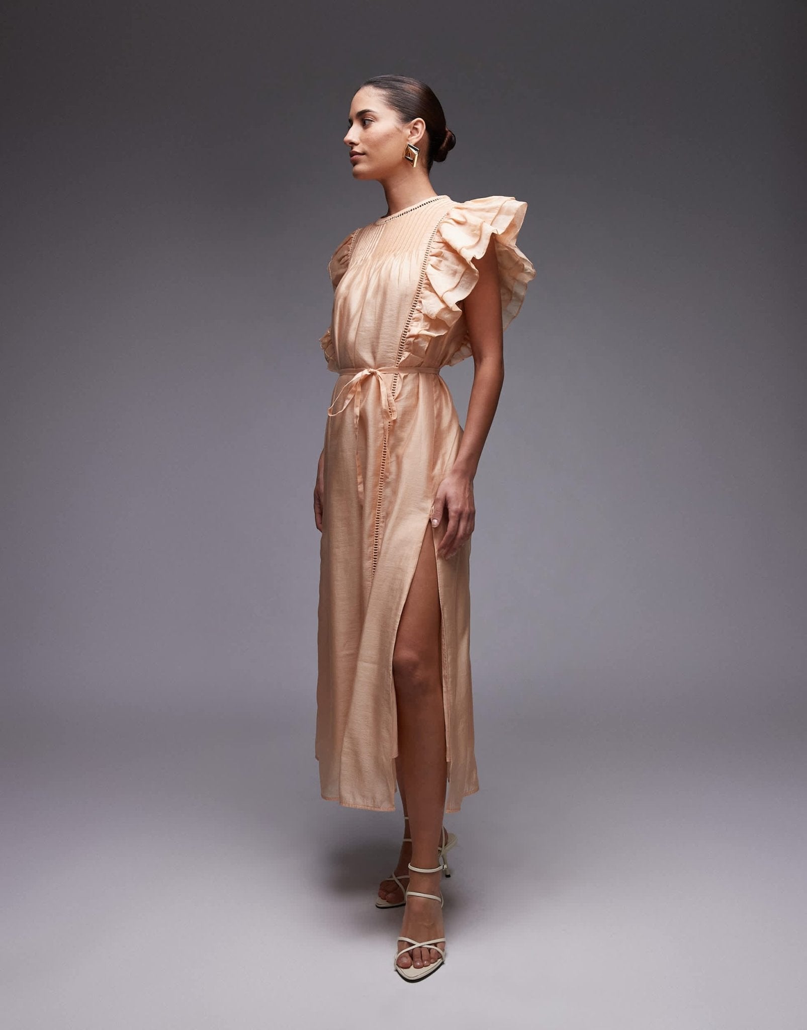 beige midaxi dress & Other Stories with pintuck bodice and double ruffle sle – ASOS Sample Sale Size:Size N3 The midaxi length means Alice + Olivia Holly TSEN_Spring/Summer