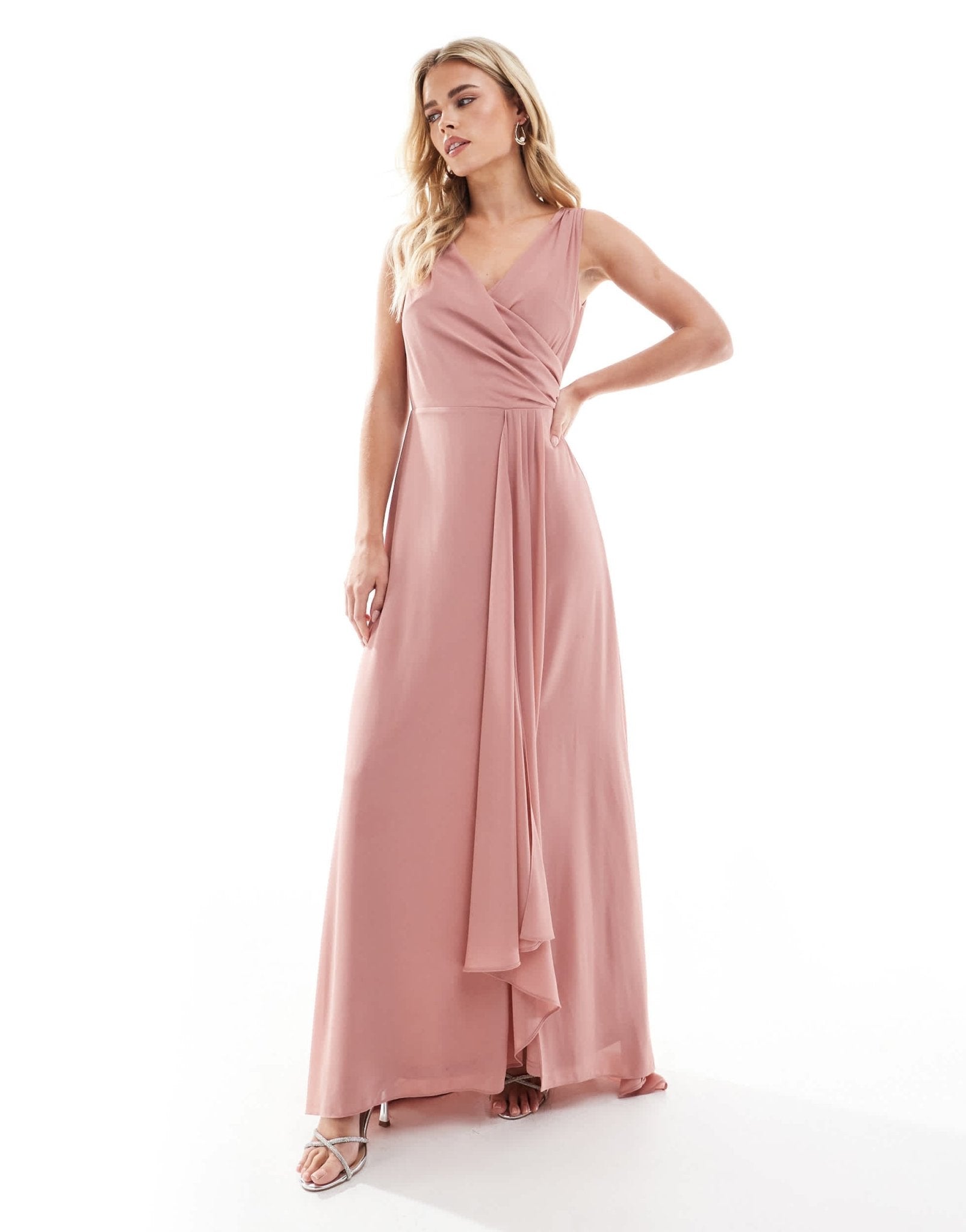 TFNC Petite Bridesmaid chiffon wrap front maxi dress with wrap skirt i – ASOS Sample Sale