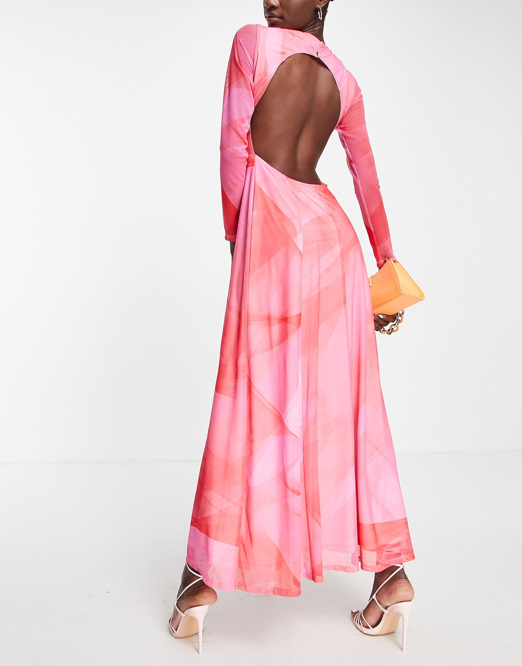 Topshop long maxi dress in pink and red watercolour – ASOS Sample Sale