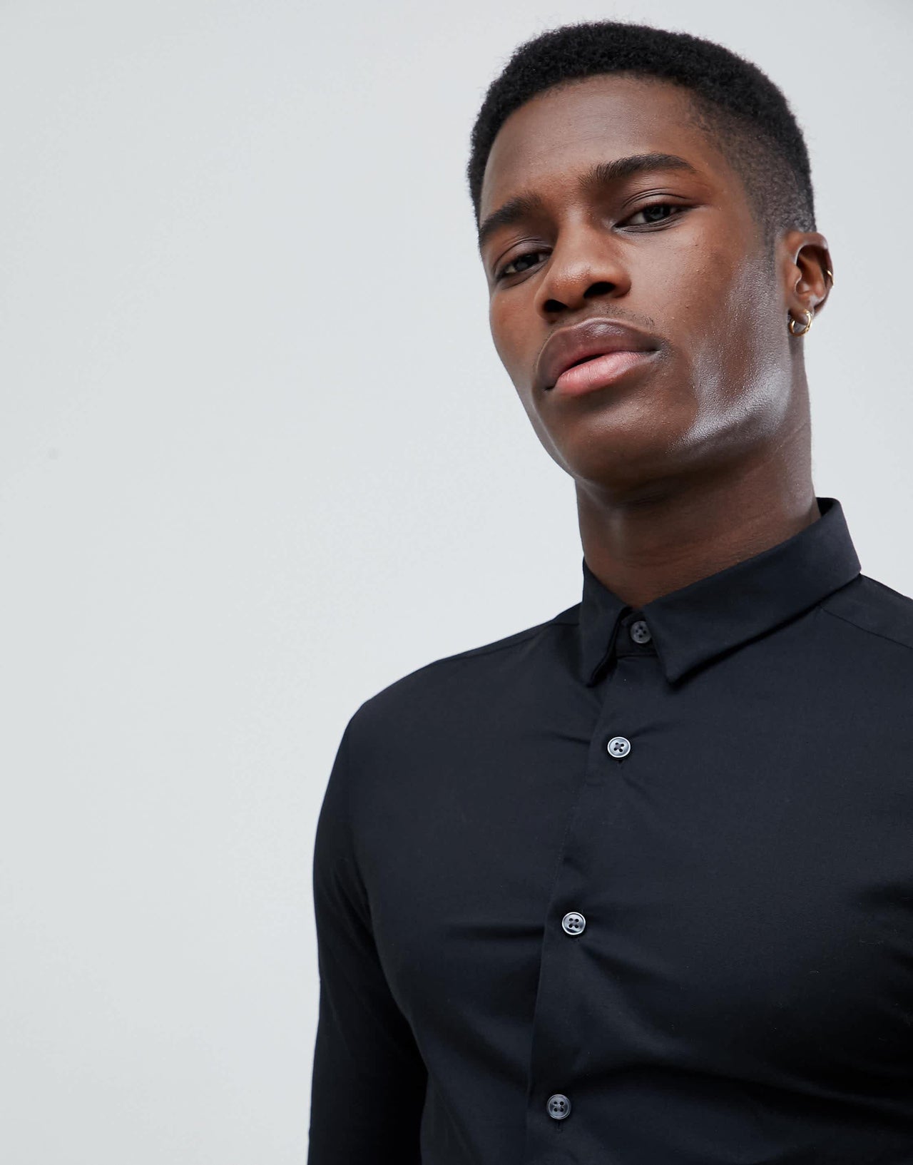 New Look poplin muscle fit shirt in black