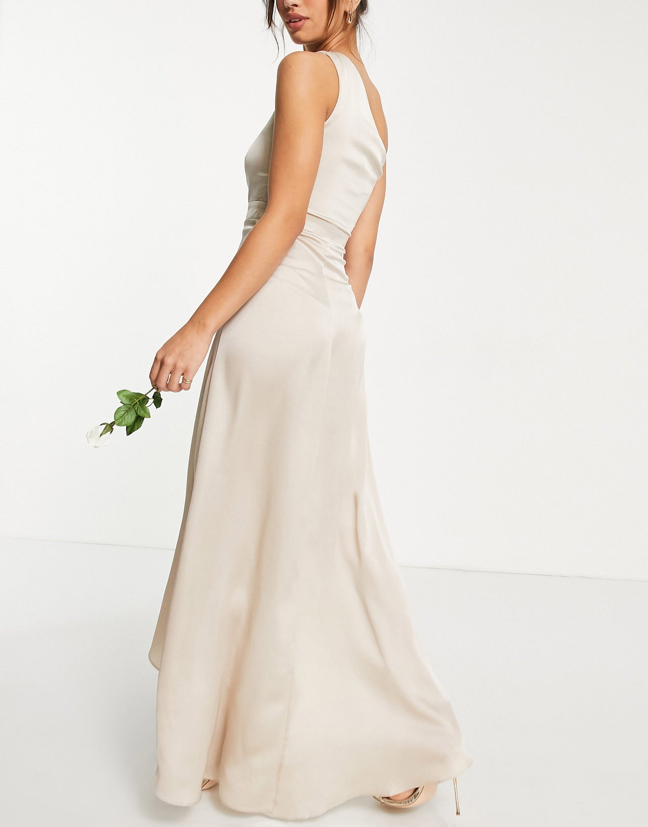 TFNC Bridesmaid one shoulder maxi dress in mink