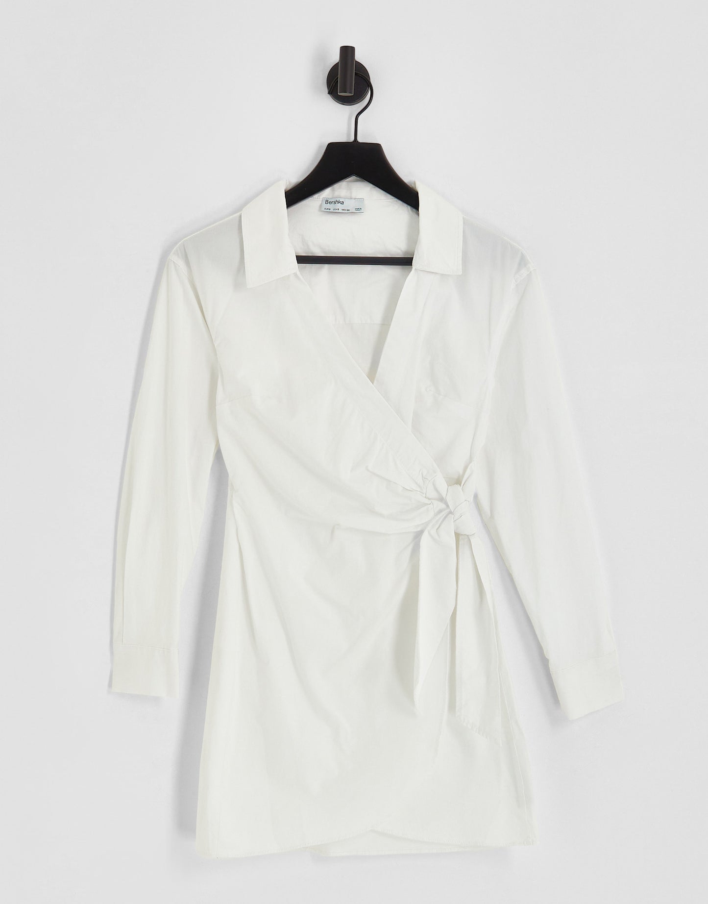 Bershka plunge v neck wrap dress in white