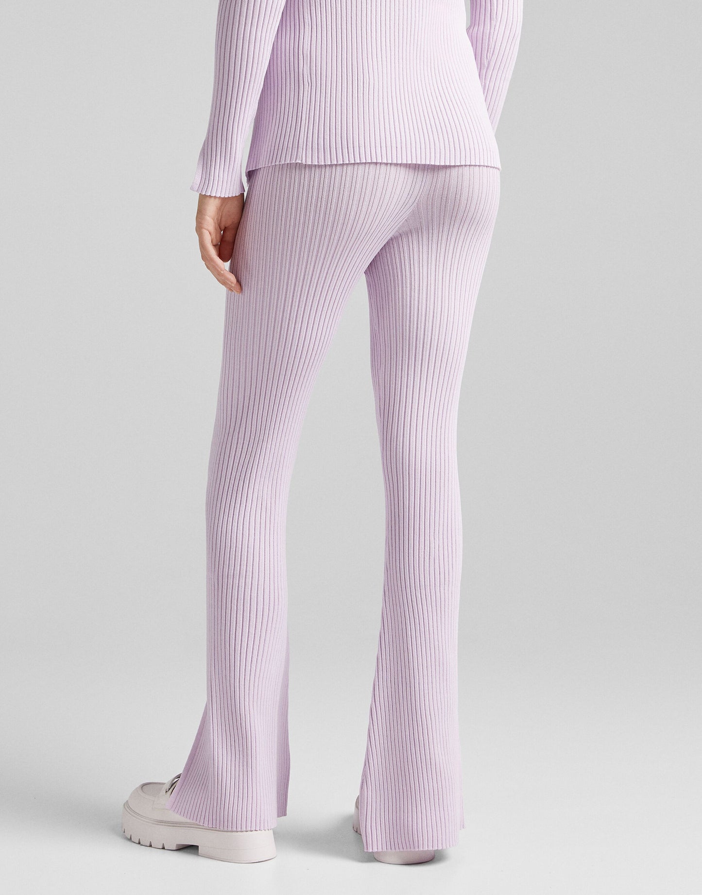 Bershka knitted rib detail trousers with split detail in lilac