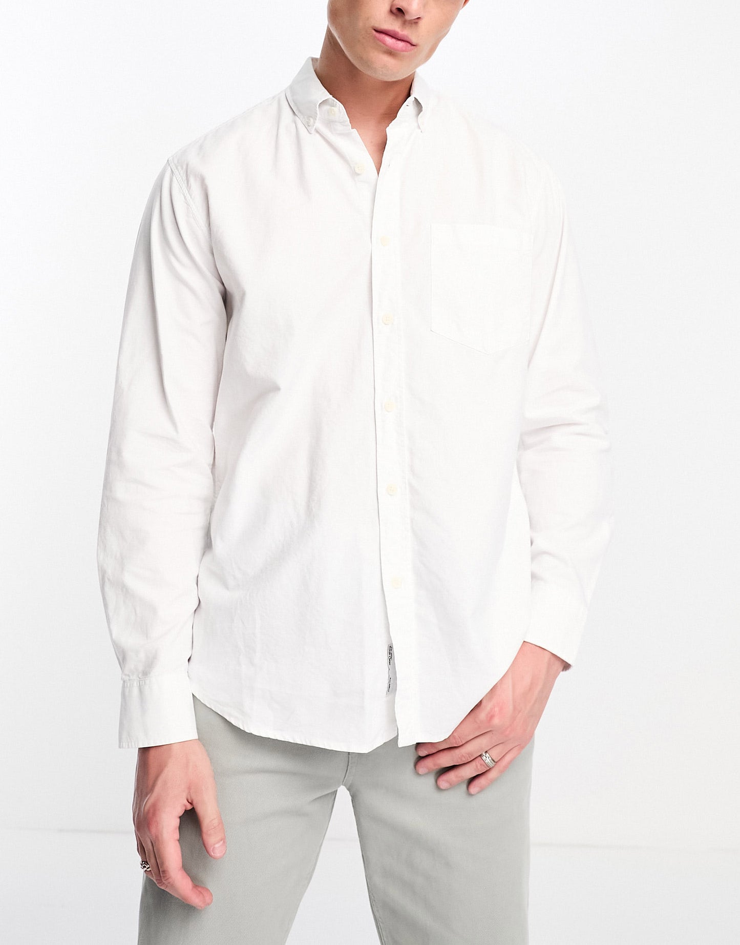 Pull&Bear long sleeve shirt in white