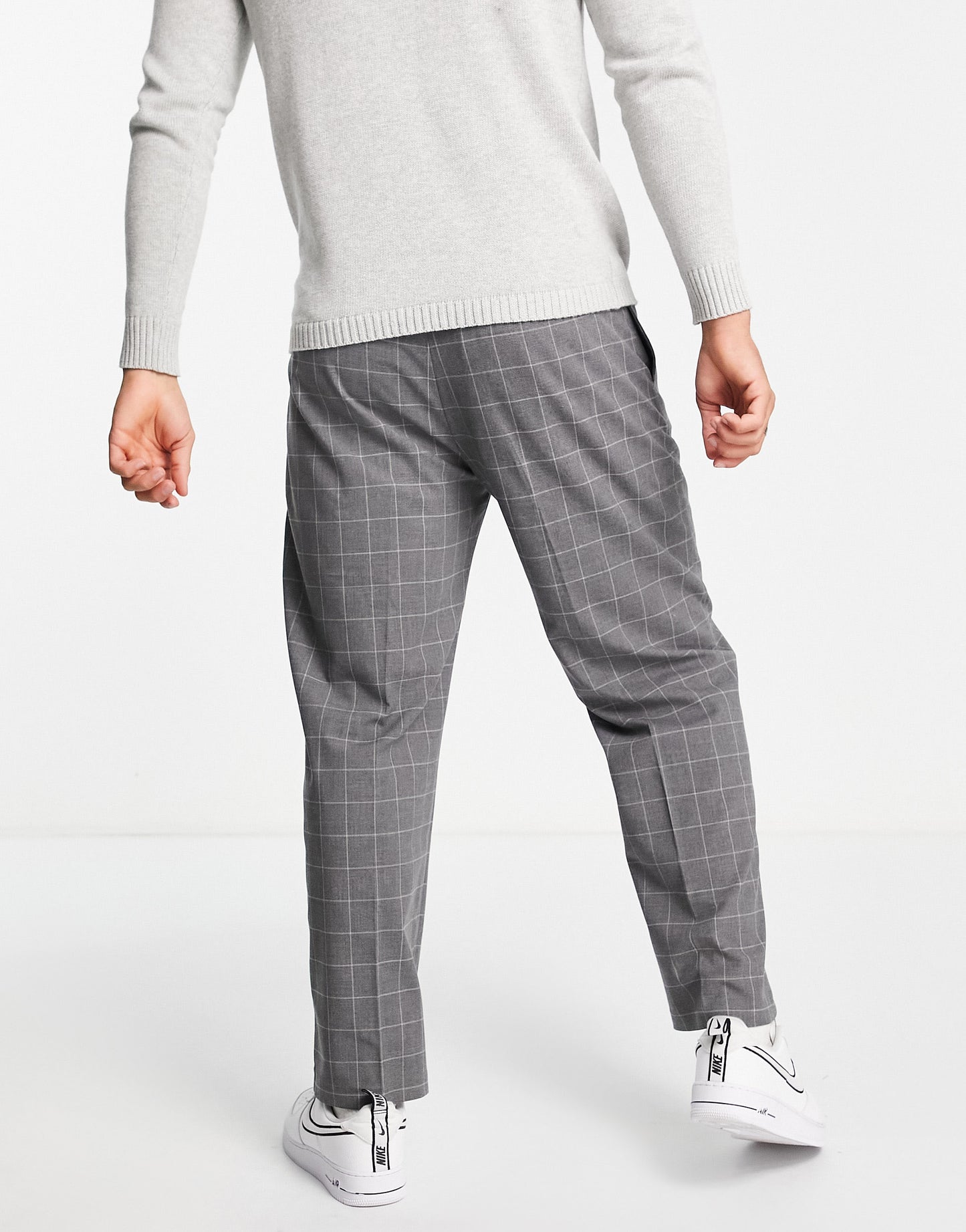 Pull&Bear wide leg trousers in grey check