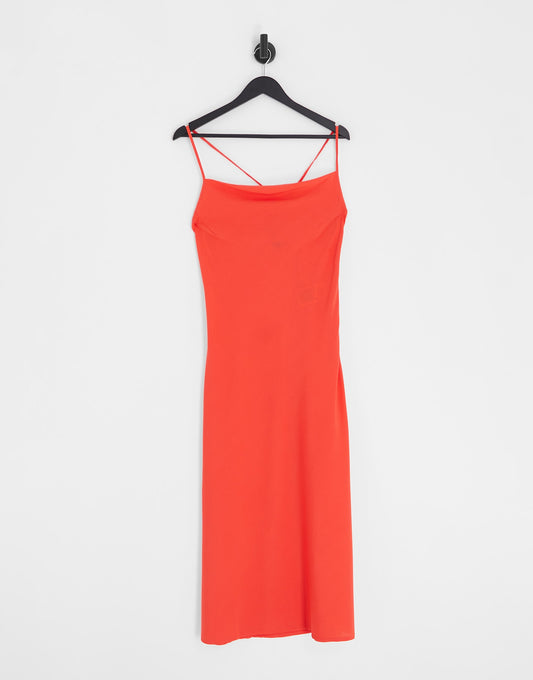 Vero Moda asymmetric strap cami midi dress in bright red