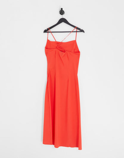 Vero Moda asymmetric strap cami midi dress in bright red