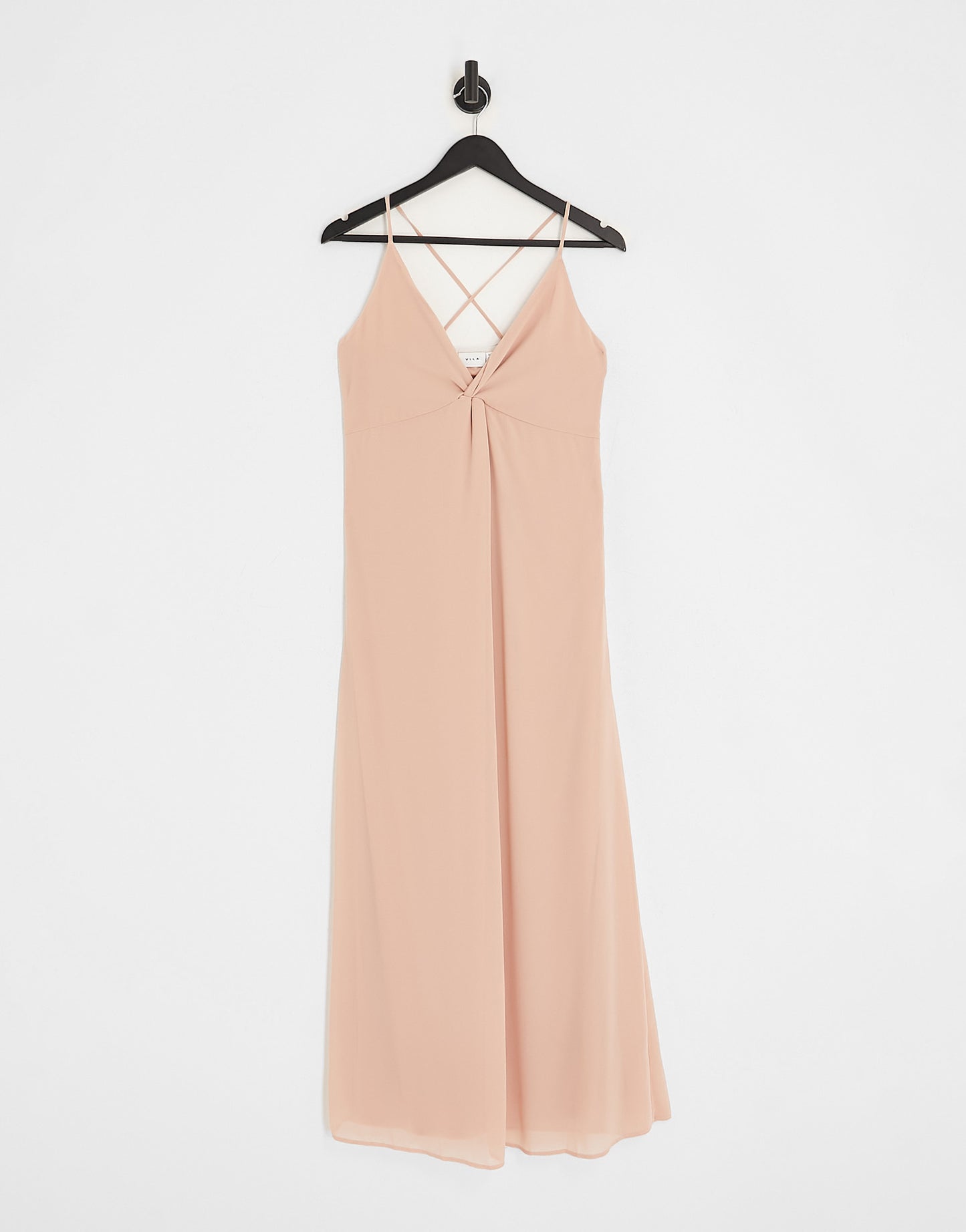 Vila bridesmaids midi dress with twist front in light pink