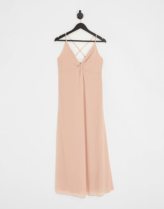Vila bridesmaids midi dress with twist front in light pink