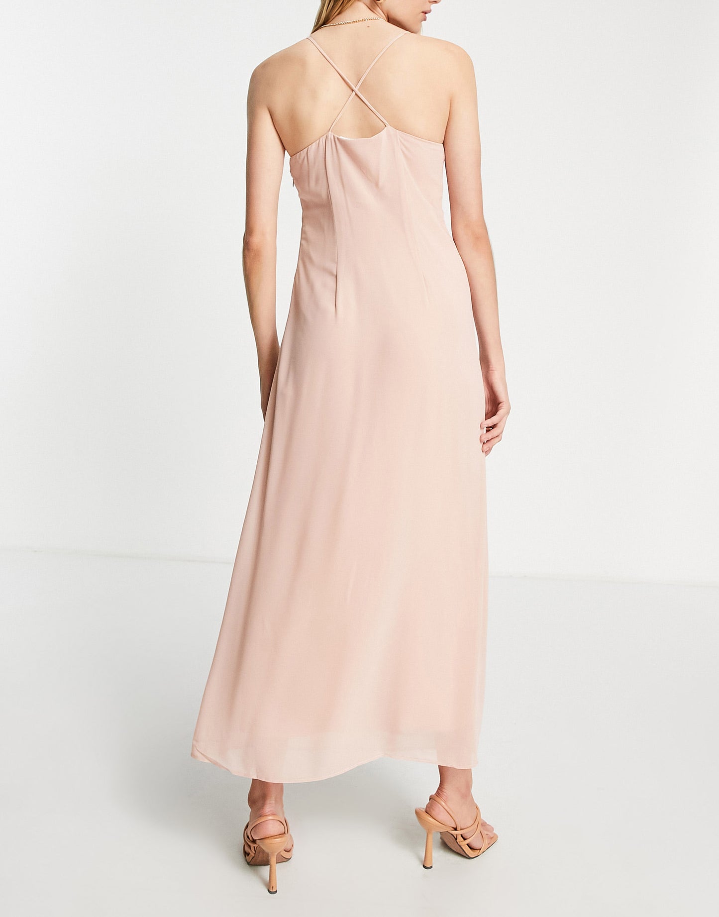 Vila bridesmaids midi dress with twist front in light pink